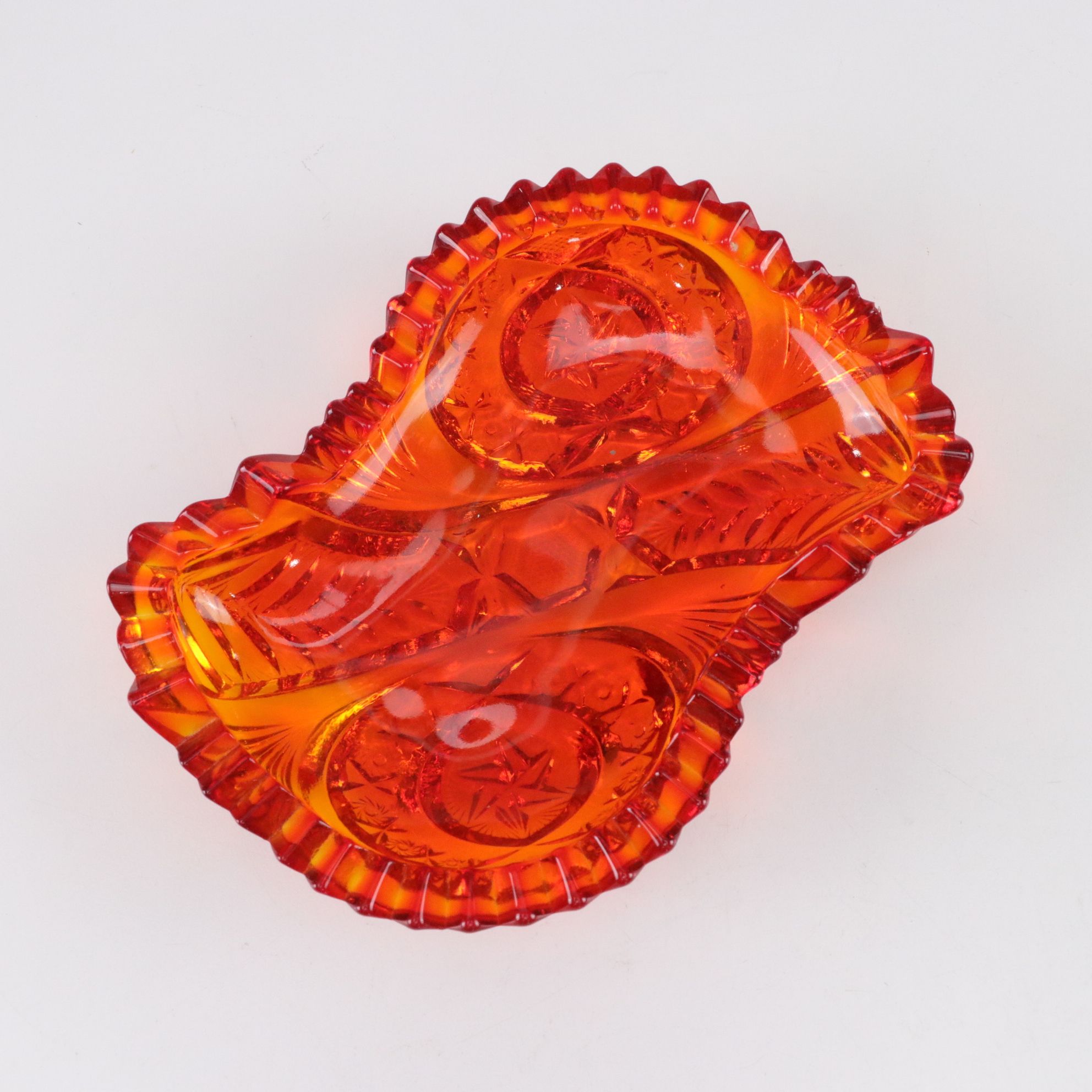 Fenton Amberina Bell and Candy Dish with Etched Glass Bell and Nortec Card Tray