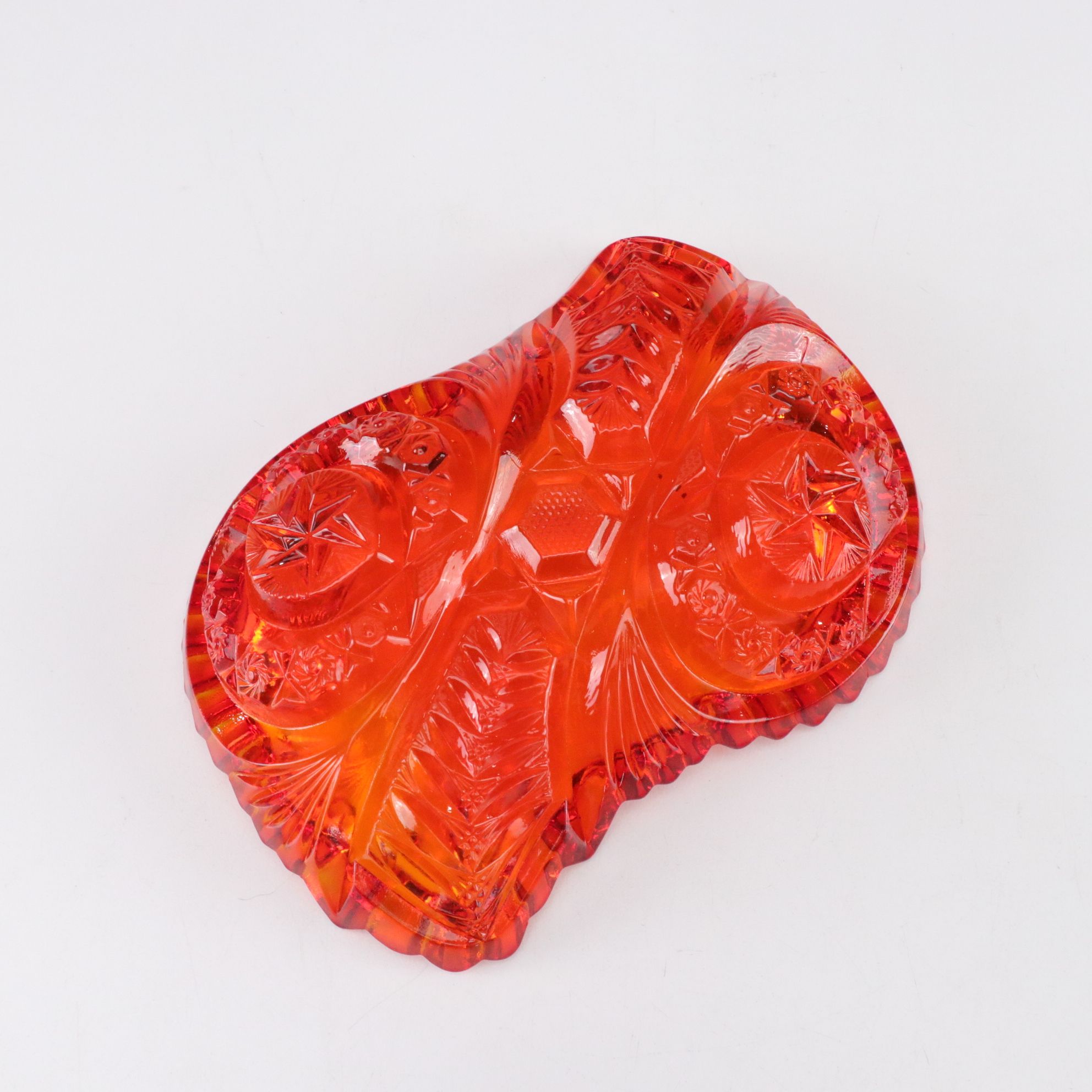 Fenton Amberina Bell and Candy Dish with Etched Glass Bell and Nortec Card Tray