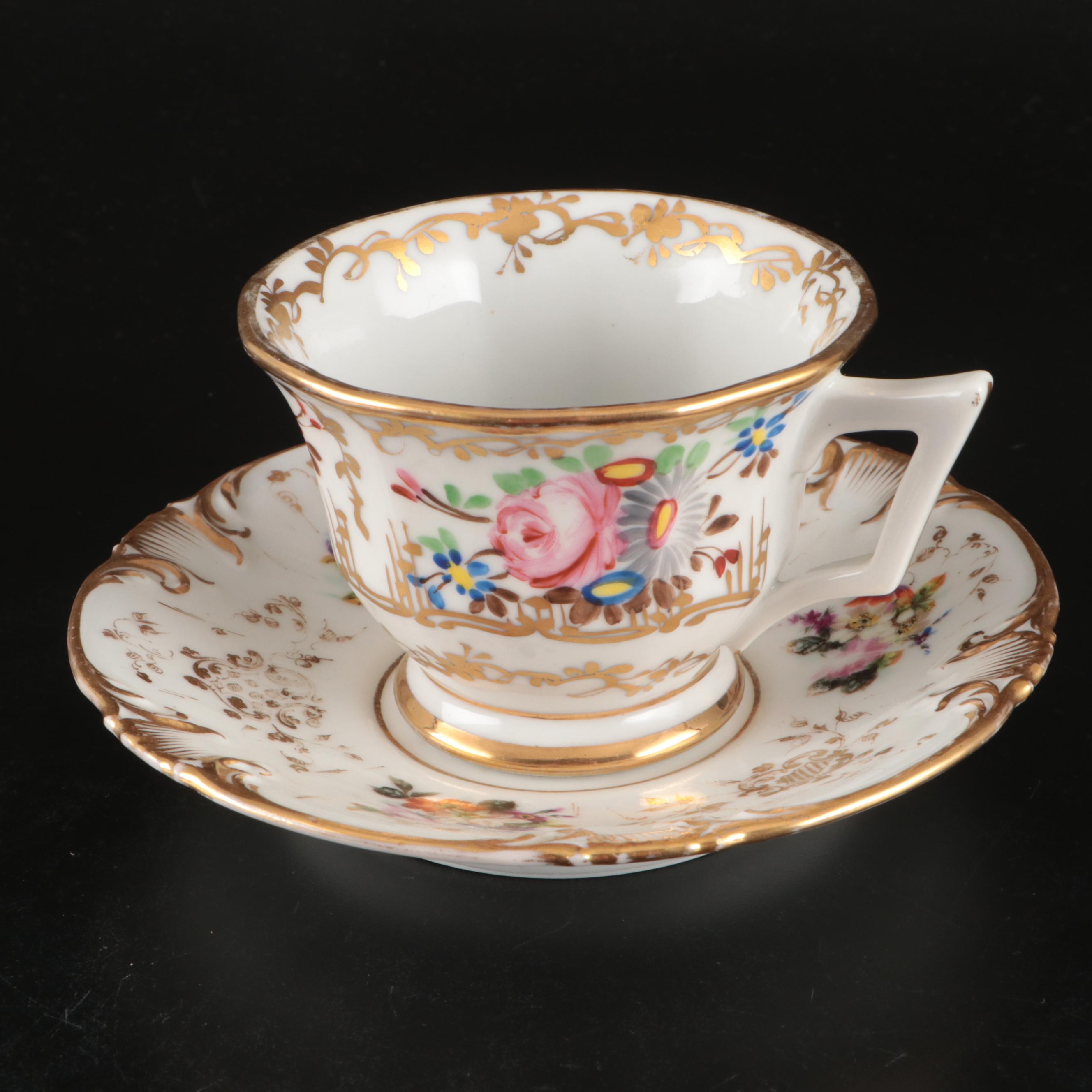 English Coalbrookdale Style with Other Georgian Style Teacups and Saucers