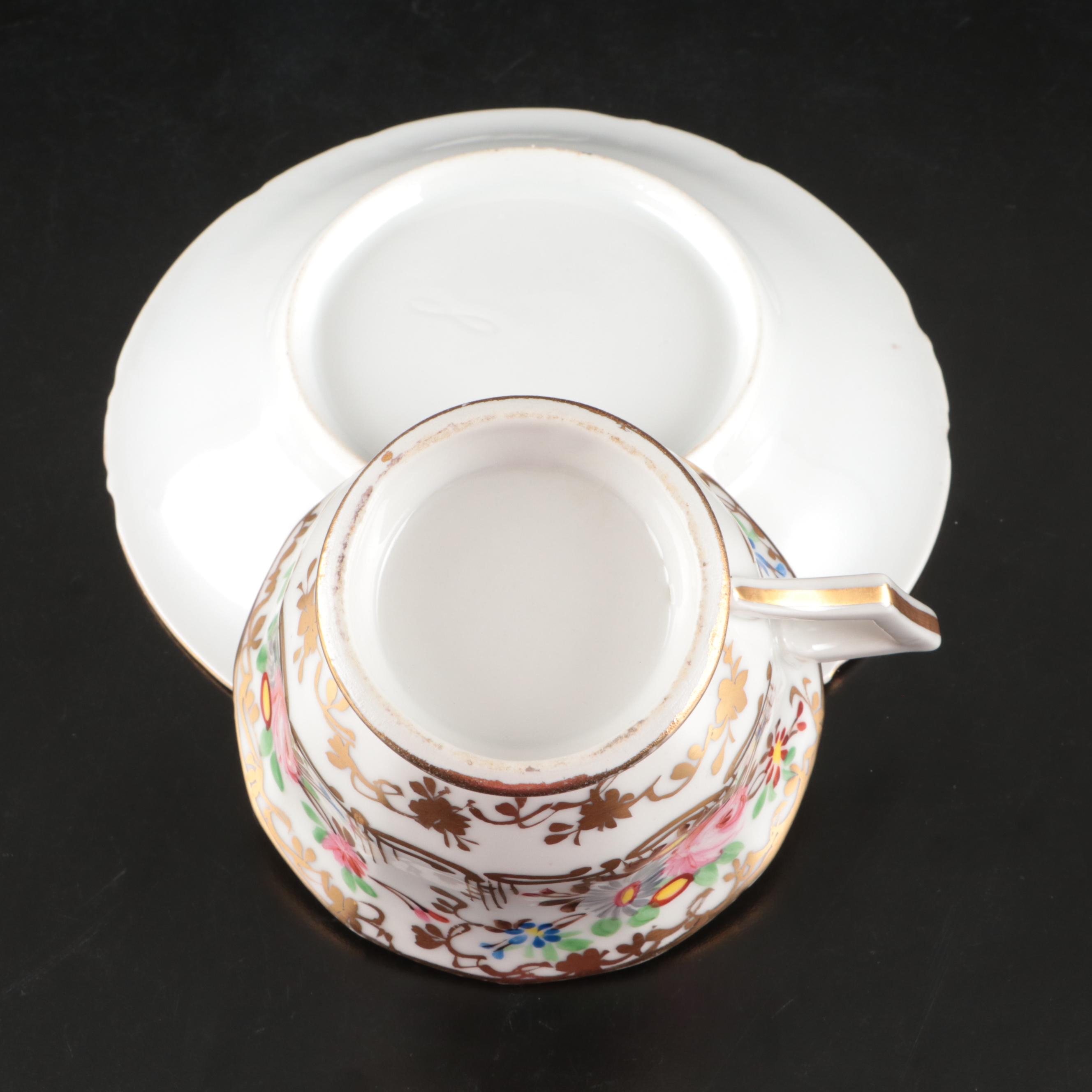 English Coalbrookdale Style with Other Georgian Style Teacups and Saucers