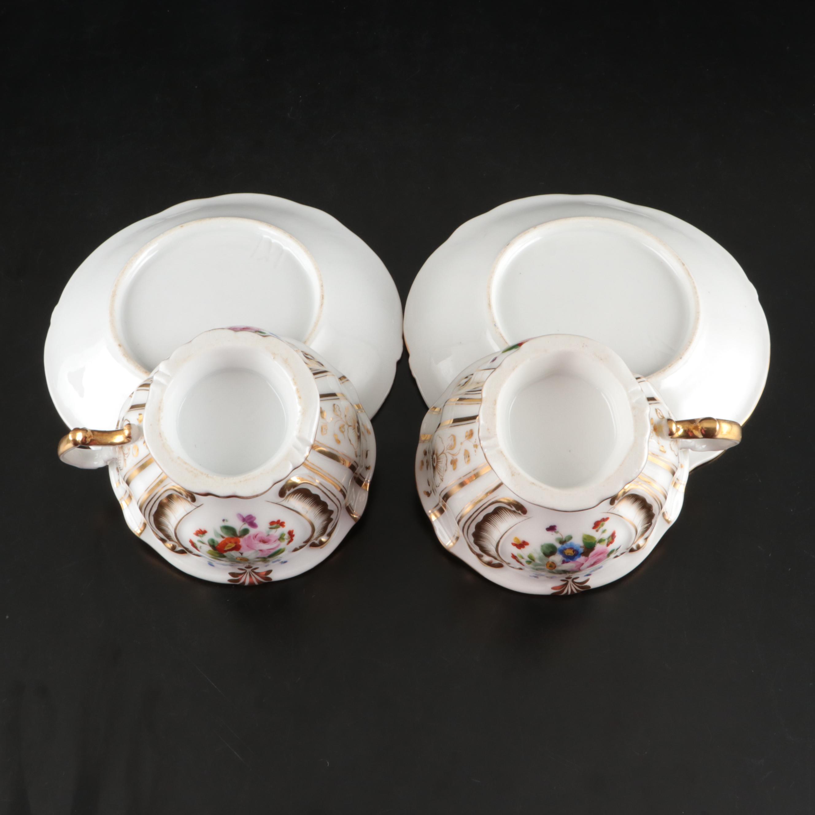 English Coalbrookdale Style with Other Georgian Style Teacups and Saucers