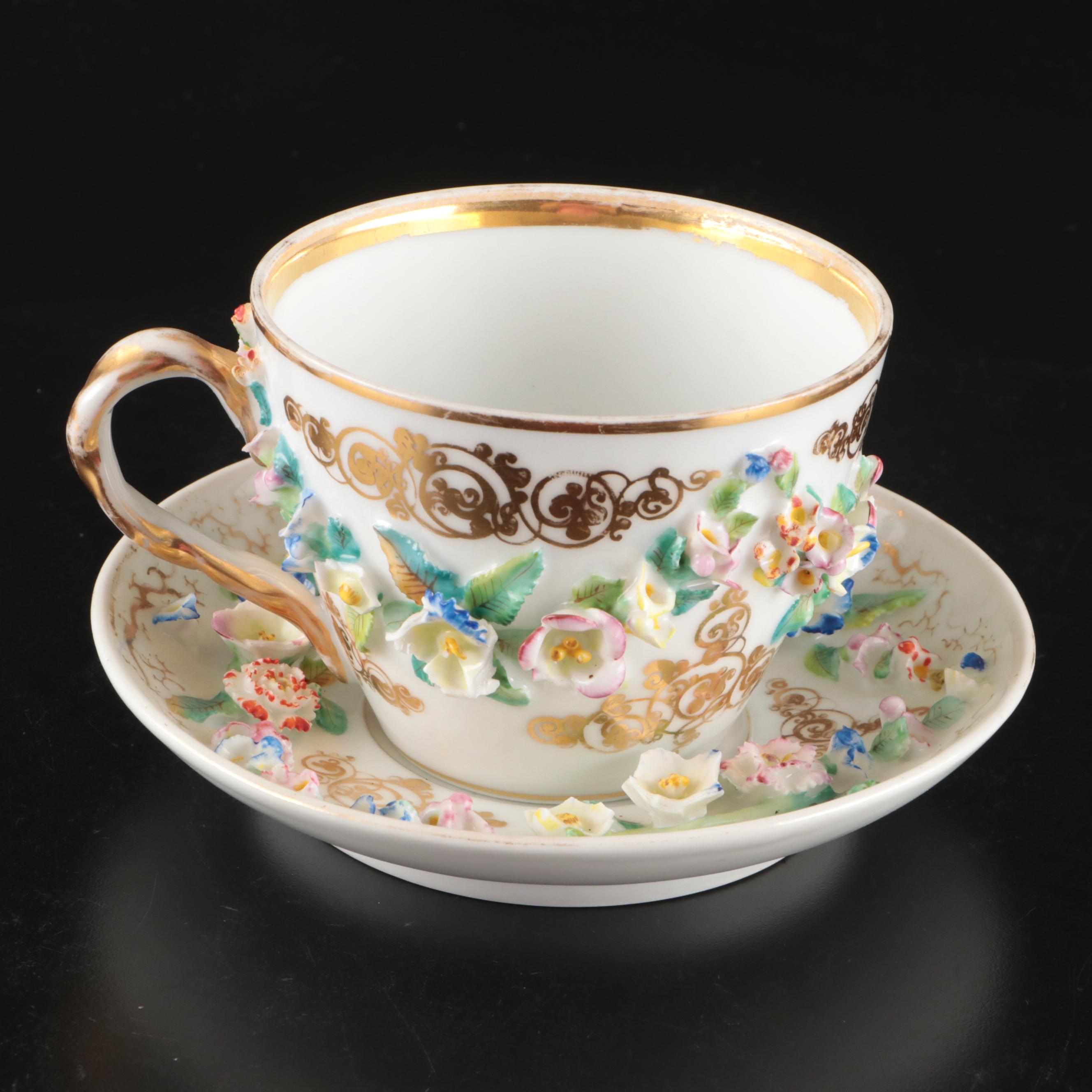 English Coalbrookdale Style with Other Georgian Style Teacups and Saucers