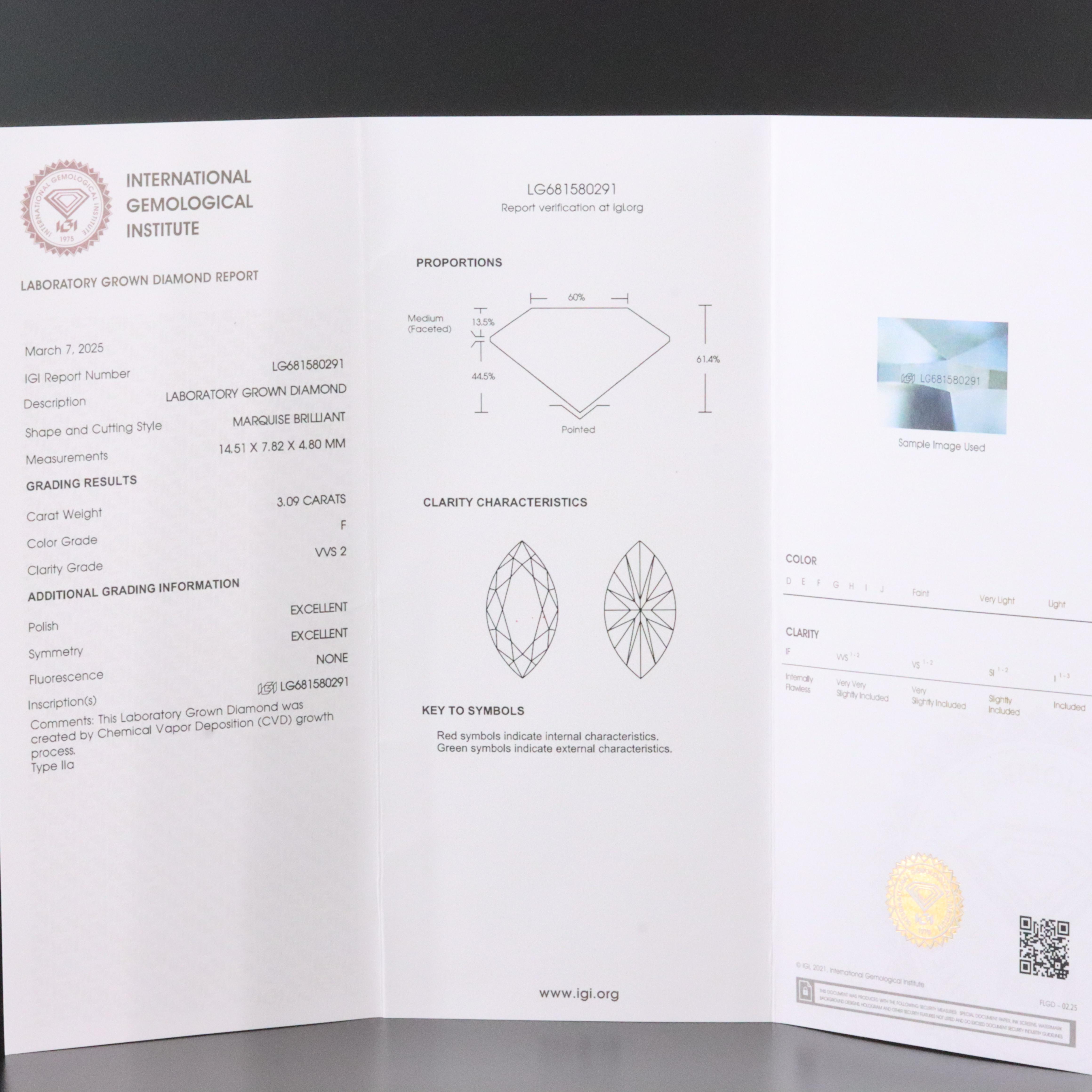 18K 3.09 CT Lab Grown Diamond Pendant with IGI Report