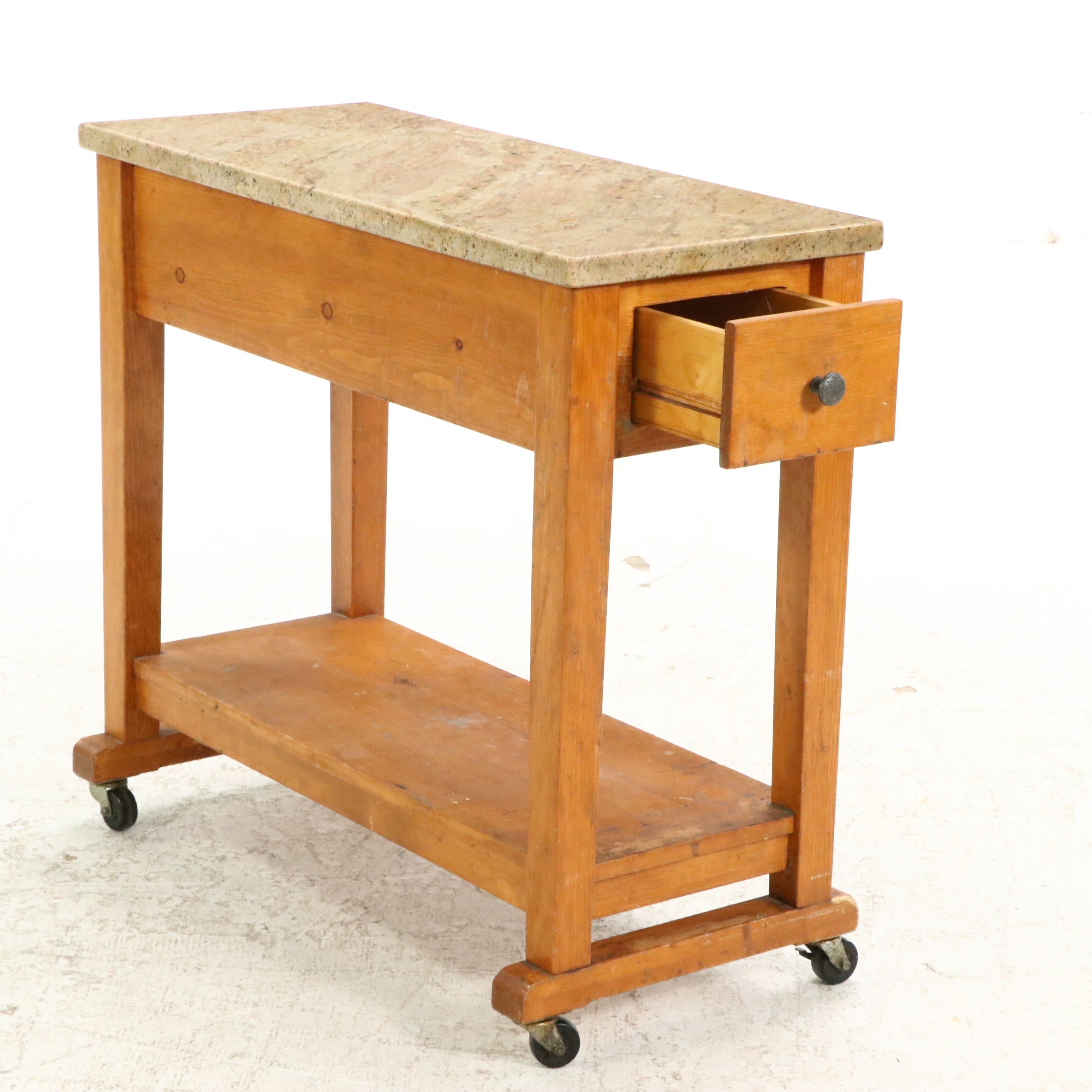 Bench-Made Pine Kitchen Cart with Granite Top