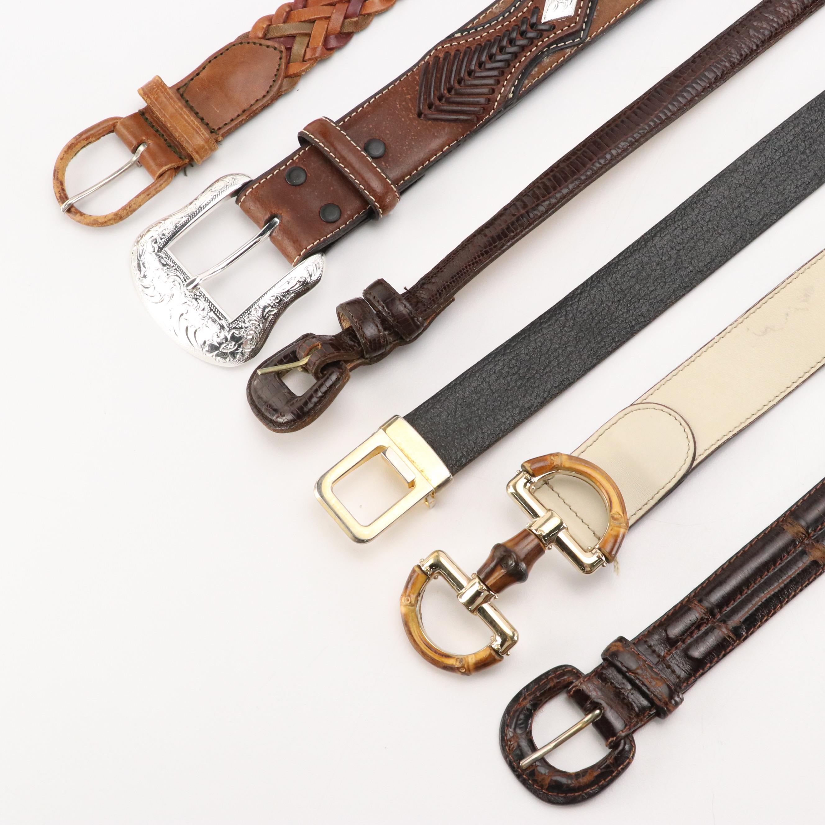Vintage Leather Belts Featuring Gucci, Barcelona and Nocona Belt Co.