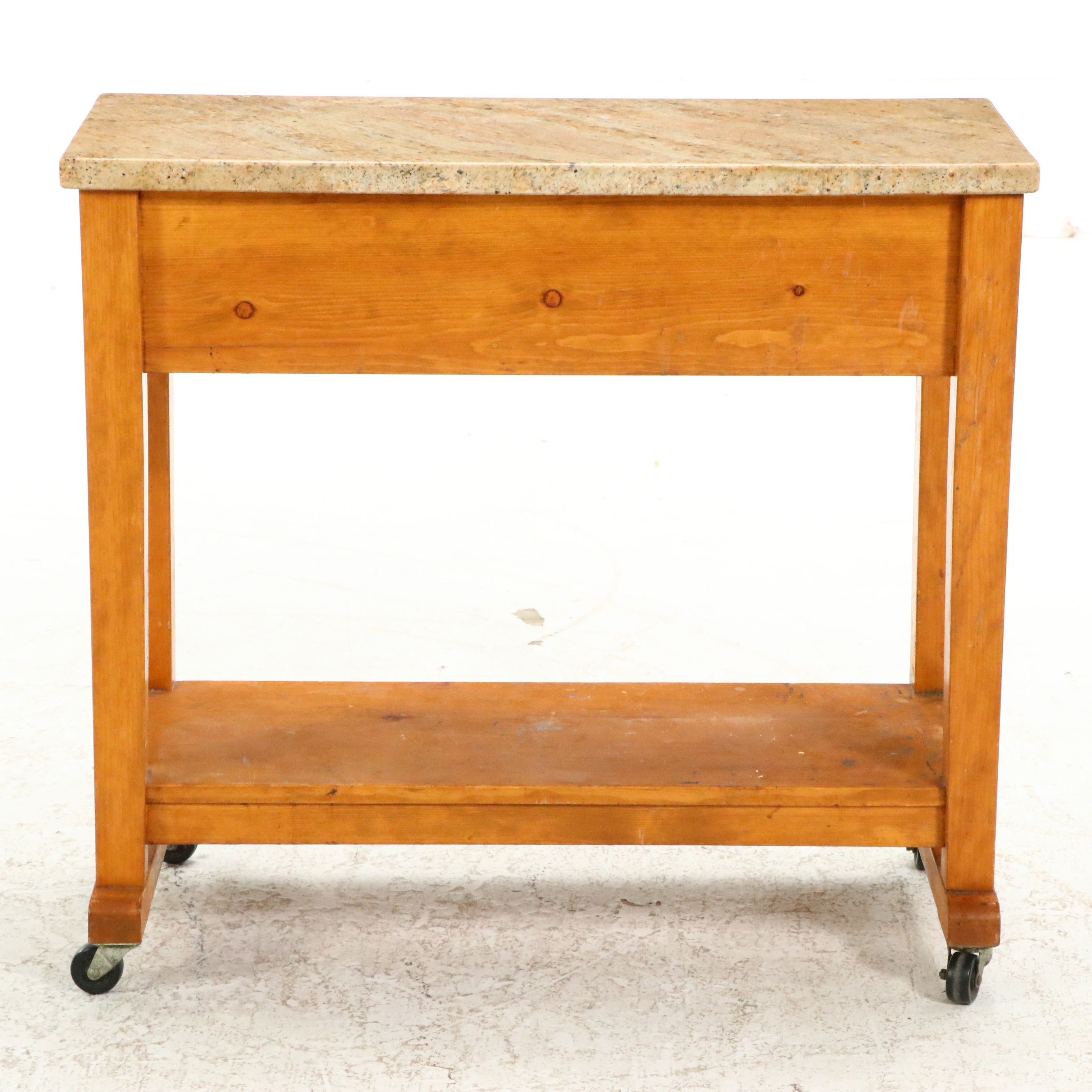 Bench-Made Pine Kitchen Cart with Granite Top
