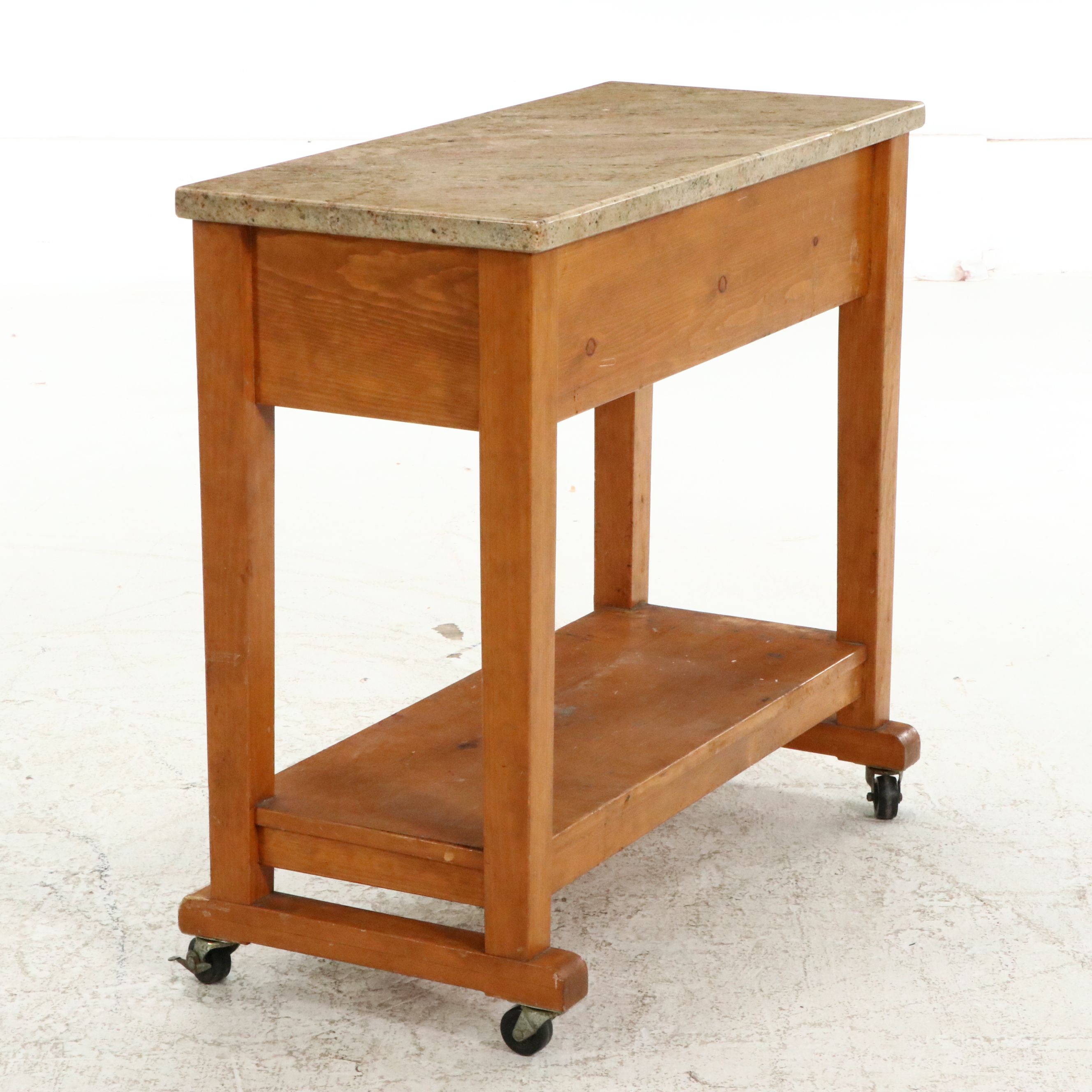 Bench-Made Pine Kitchen Cart with Granite Top