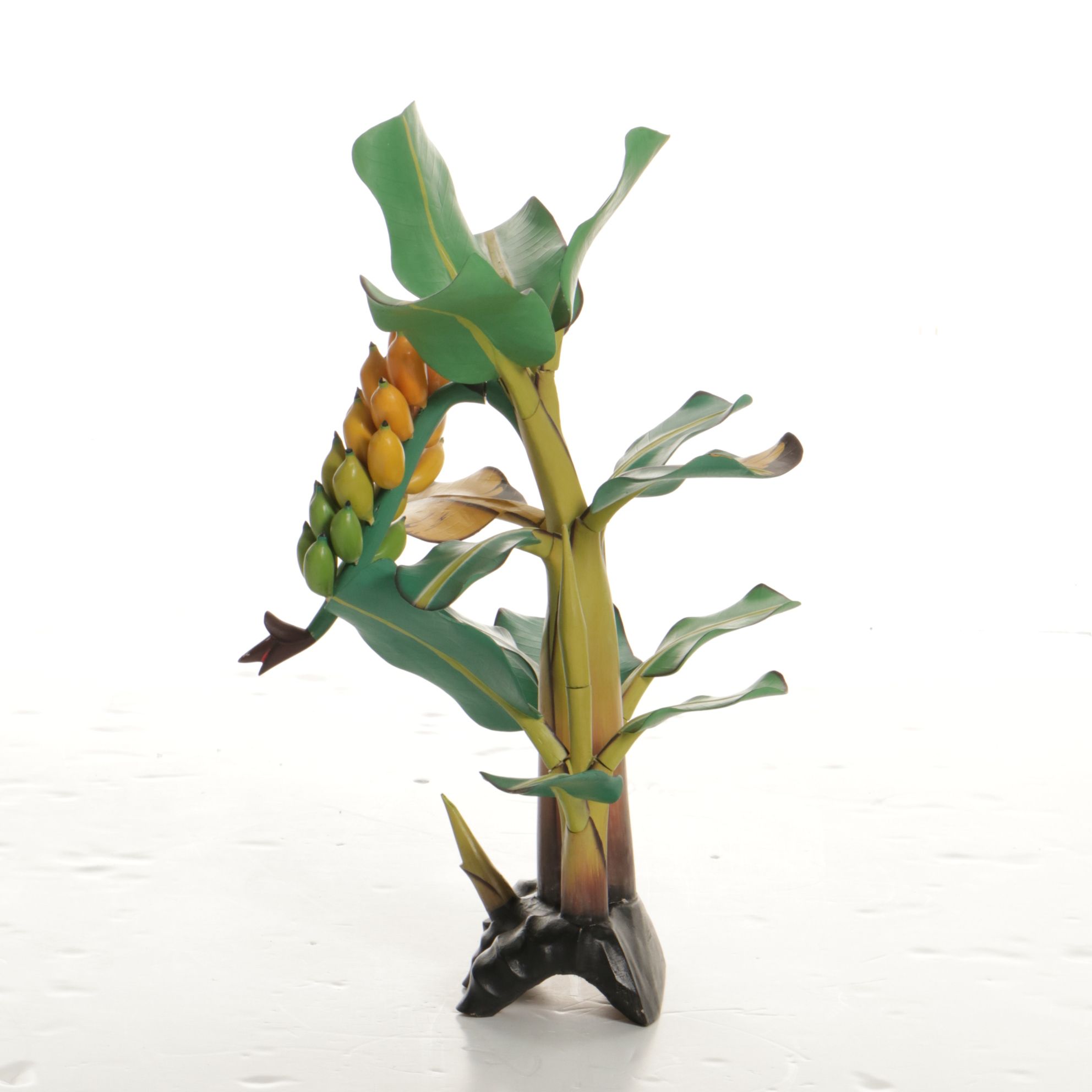 Indonesian Carved Wood Banana Tree Sculpture
