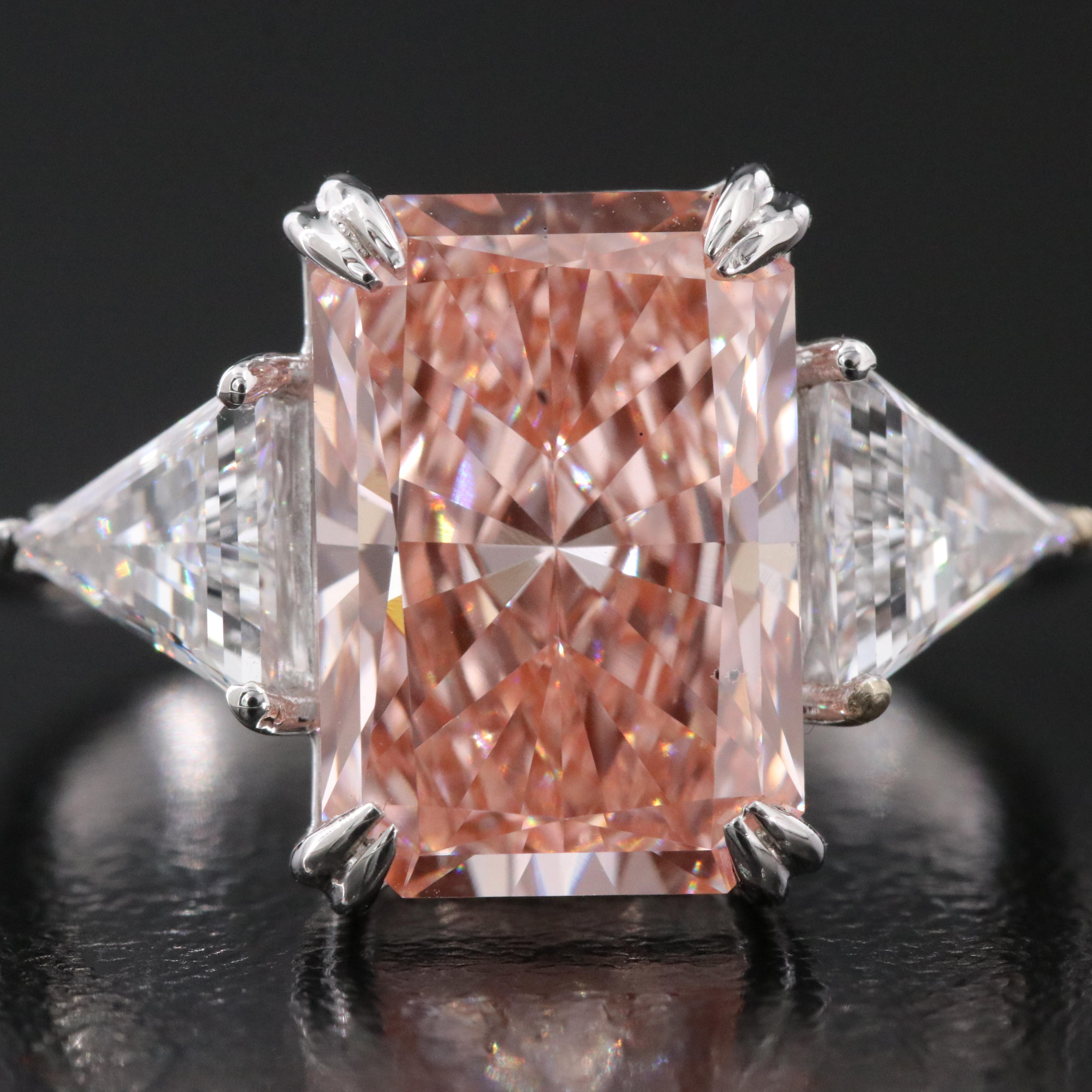 14K 5.00 CTW Lab Grown Diamond Ring with Fancy Pink Center and IGI Report