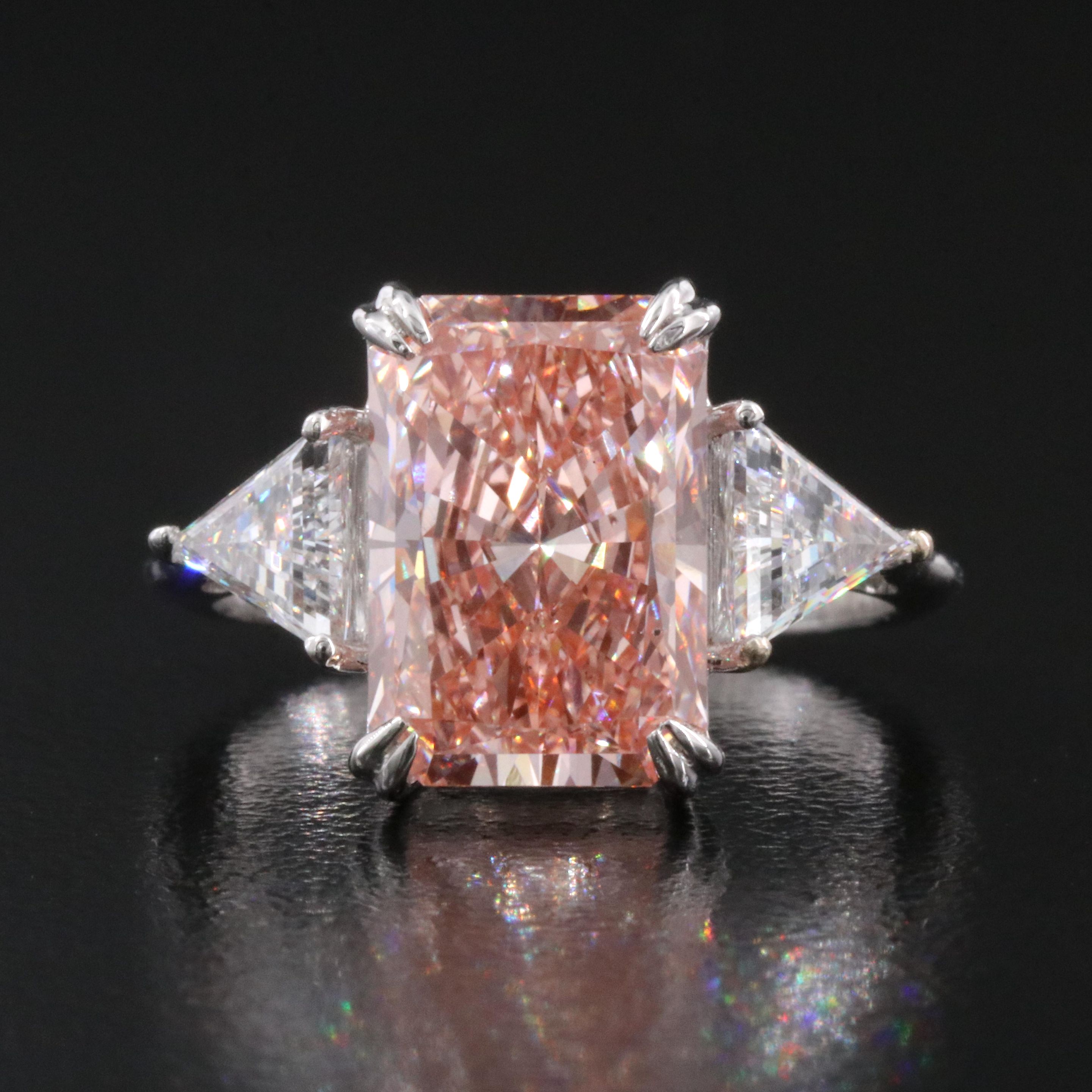 14K 5.00 CTW Lab Grown Diamond Ring with Fancy Pink Center and IGI Report