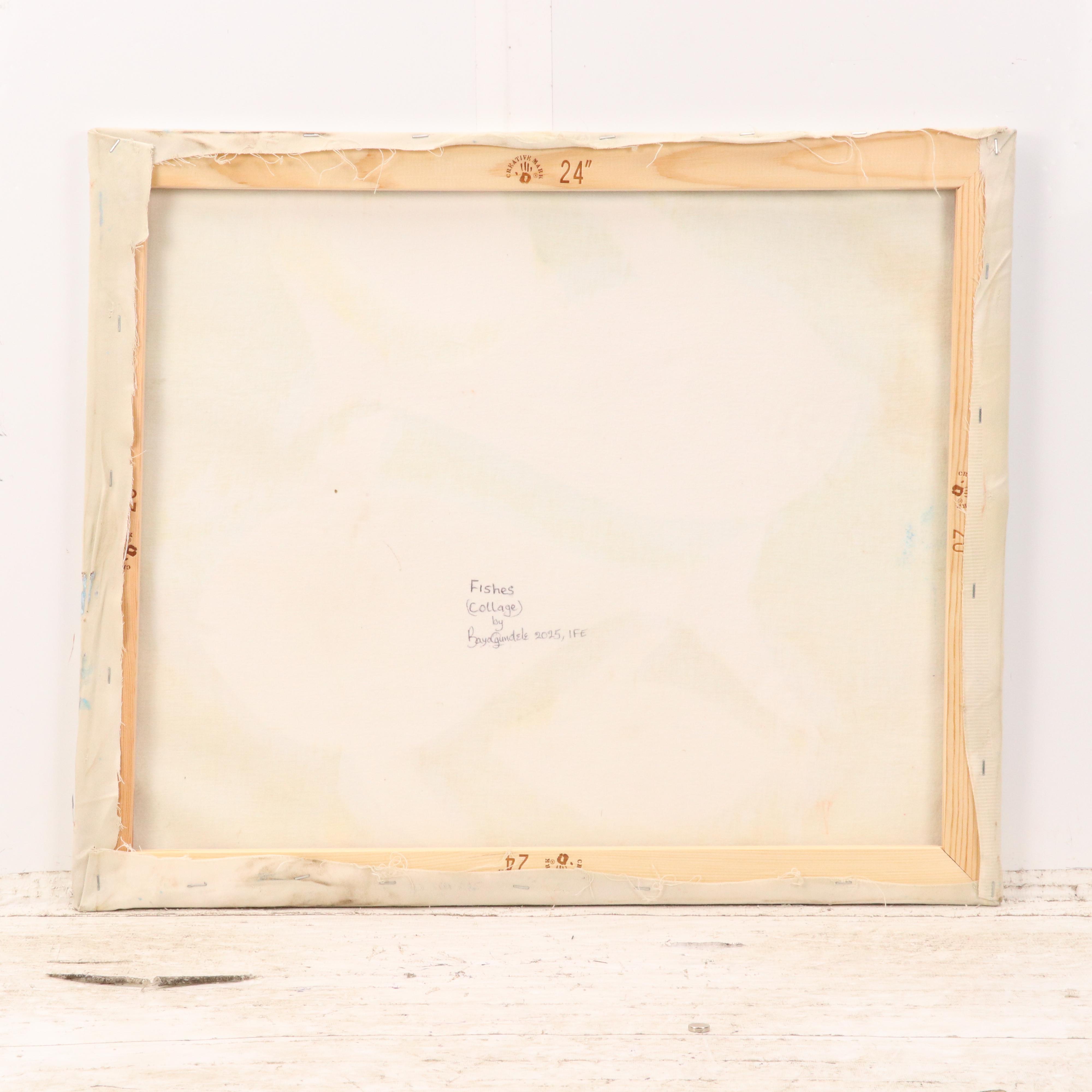 Bayo Ogundele Stylized Mixed Media Collage "Fishes," 2025