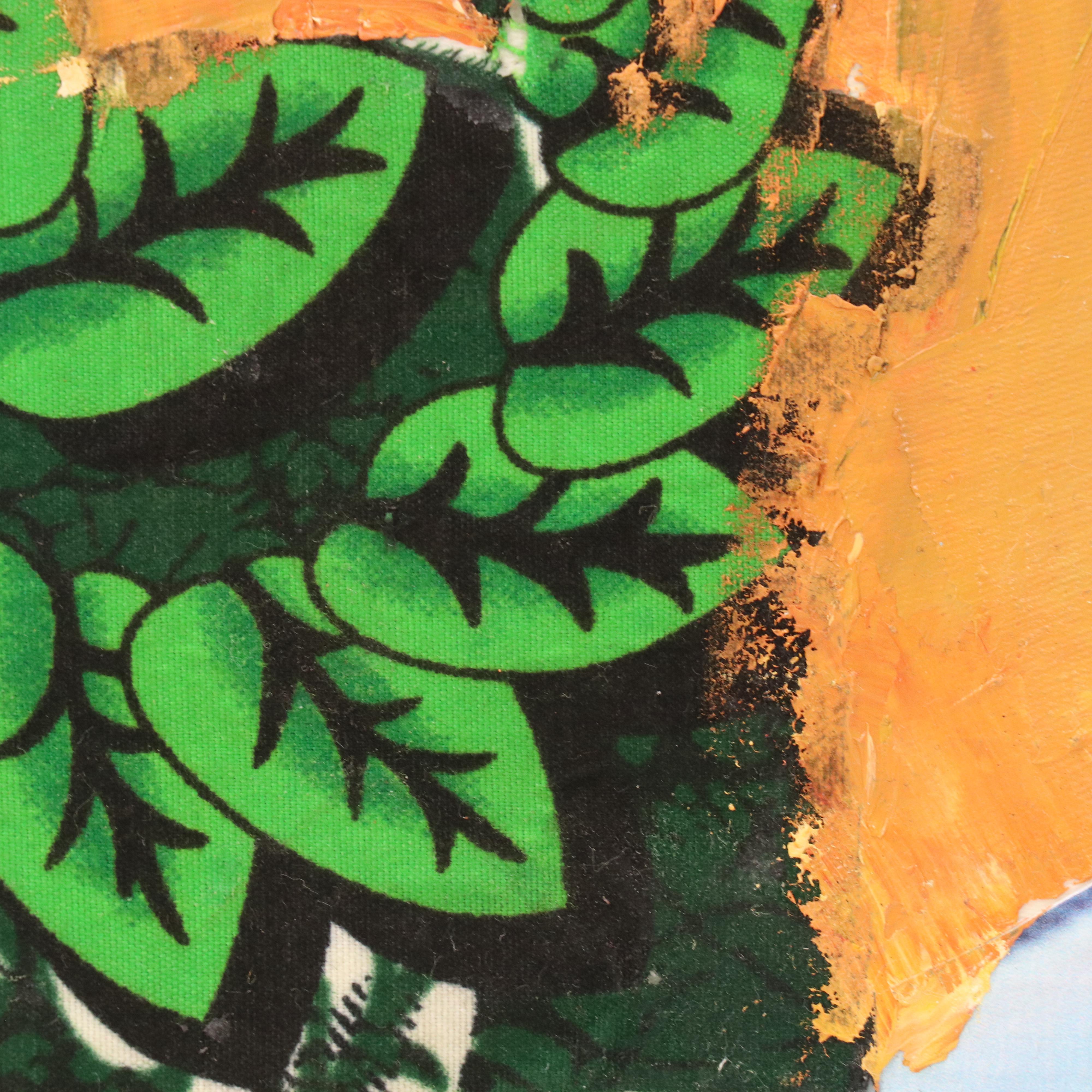 Bayo Ogundele Stylized Mixed Media Collage of Peacock "Eye Okin II," 2025