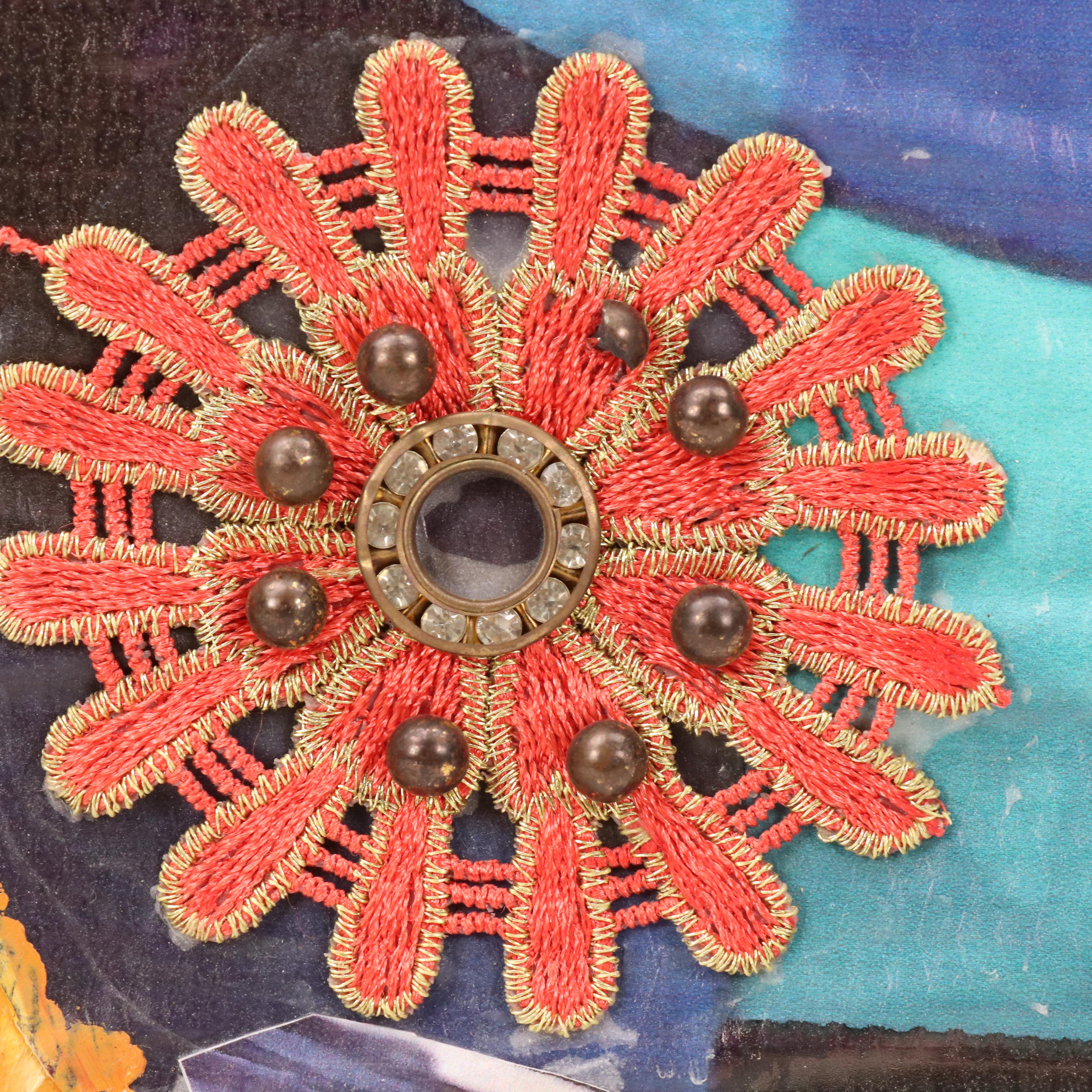 Bayo Ogundele Stylized Mixed Media Collage of Peacock "Eye Okin II," 2025