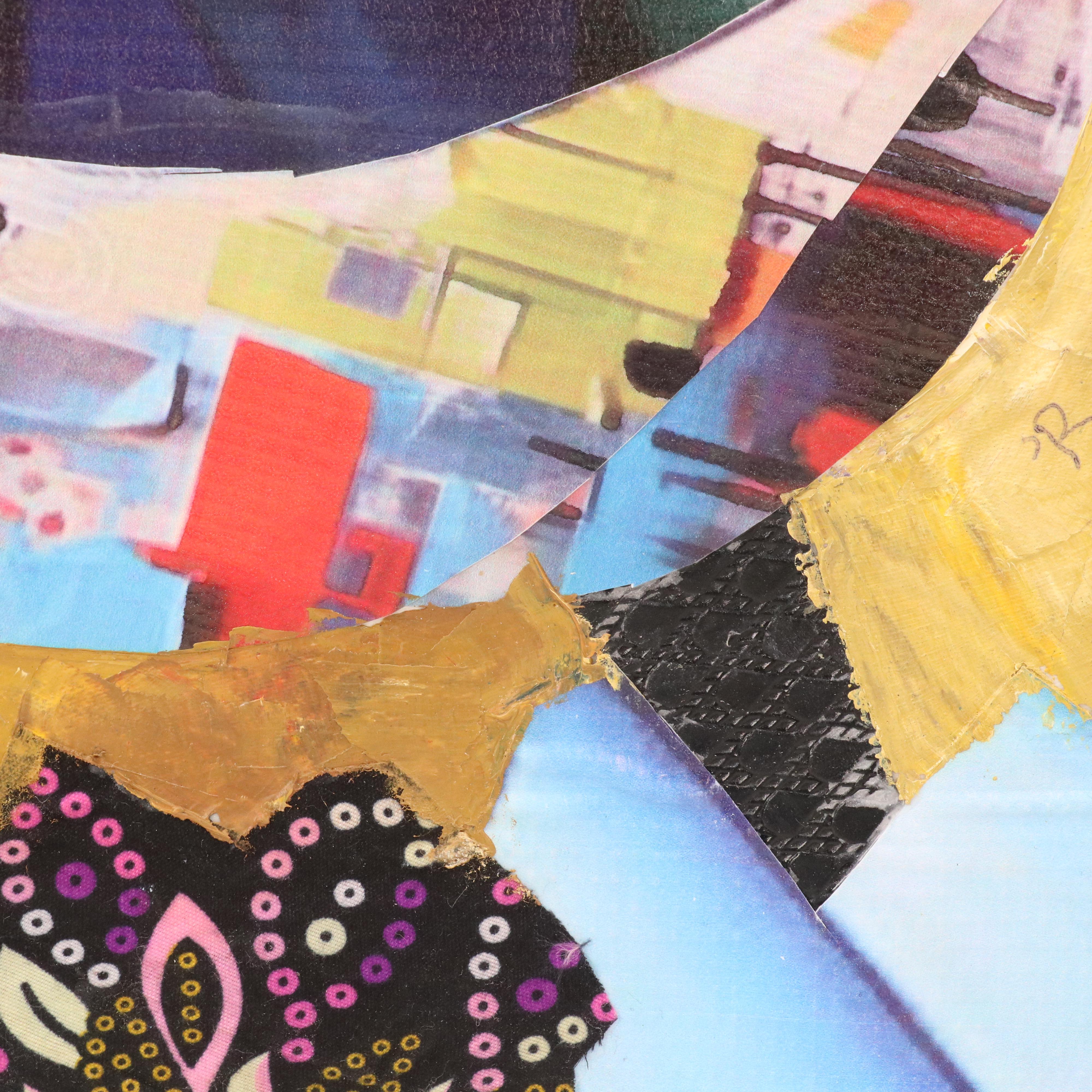 Bayo Ogundele Stylized Mixed Media Collage of Peacock "Eye Okin II," 2025