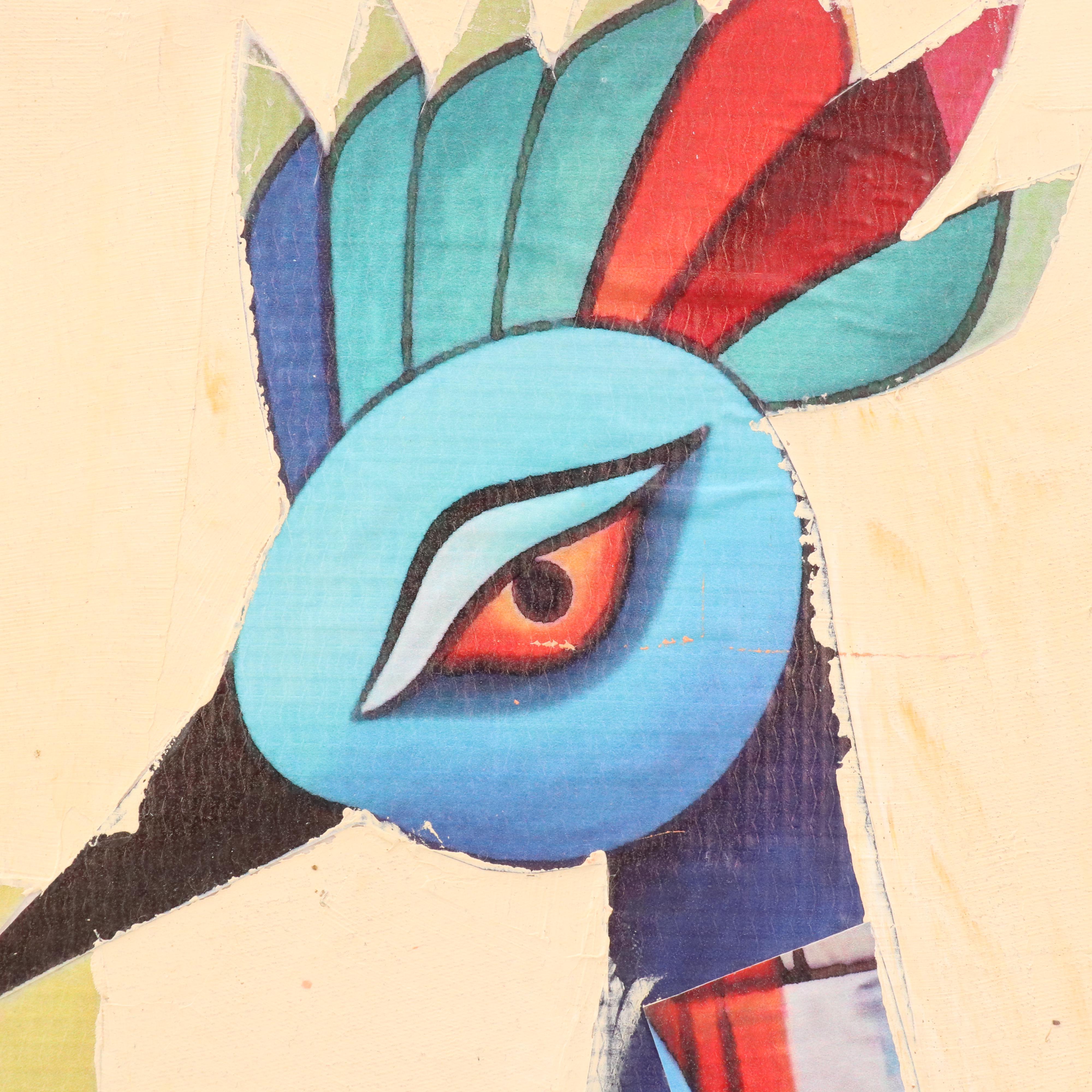 Bayo Ogundele Stylized Mixed Media Collage of Peacock "Eye Okin II," 2025