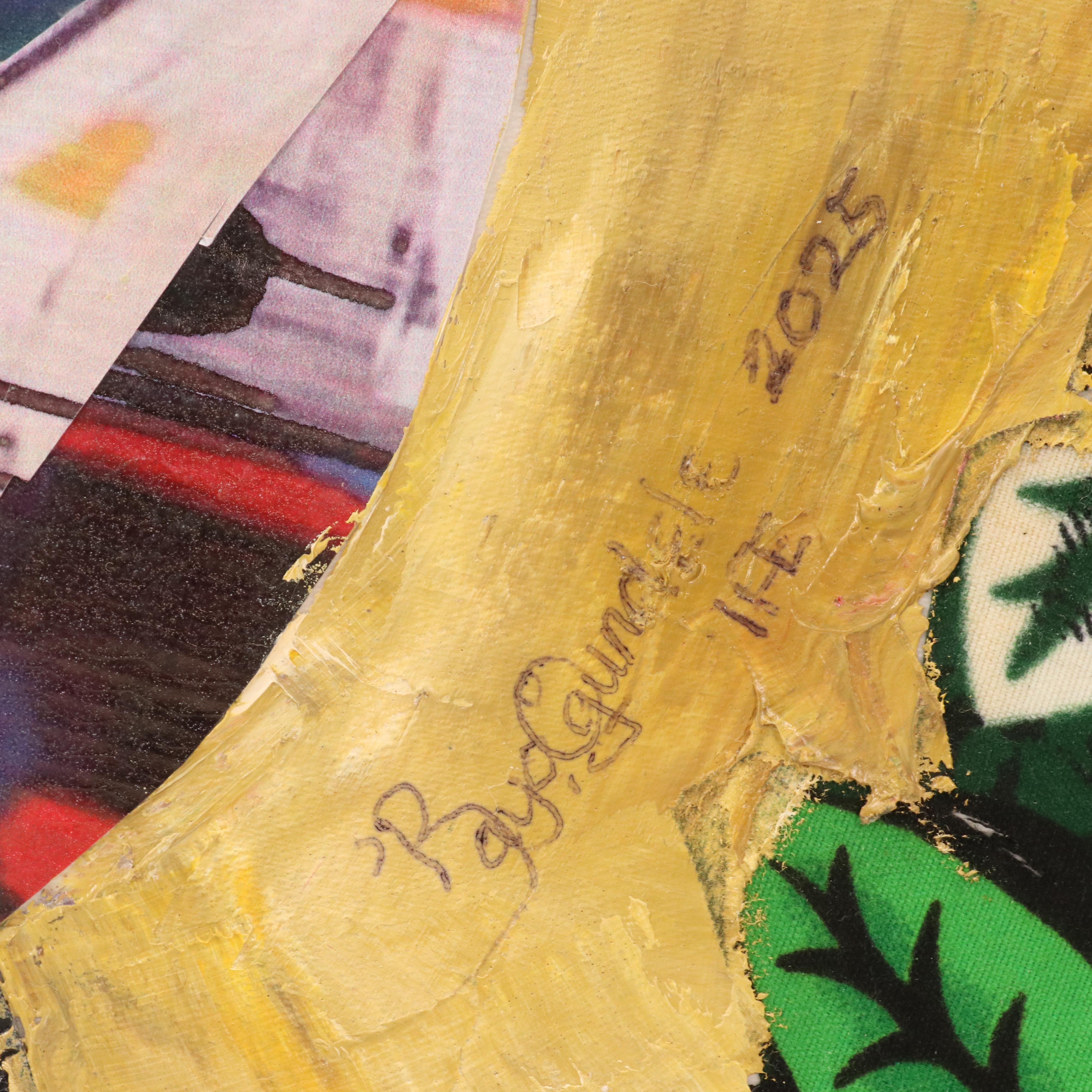 Bayo Ogundele Stylized Mixed Media Collage of Peacock "Eye Okin II," 2025