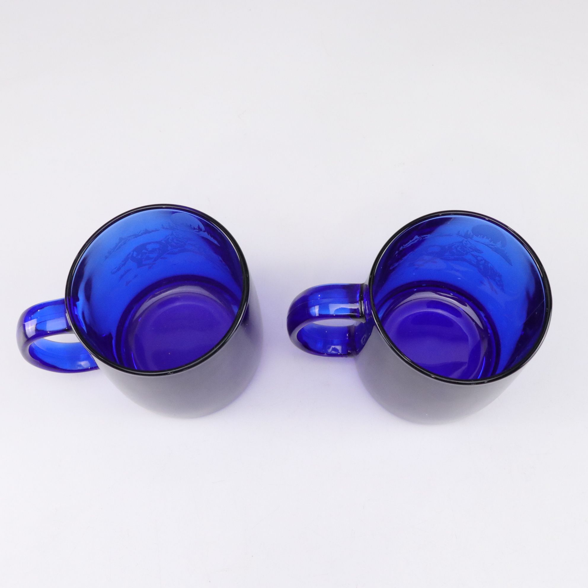 Arcoroc Cobalt Etched Glass "Running Wolf" Mugs with Blown Glass Lantern & Jar