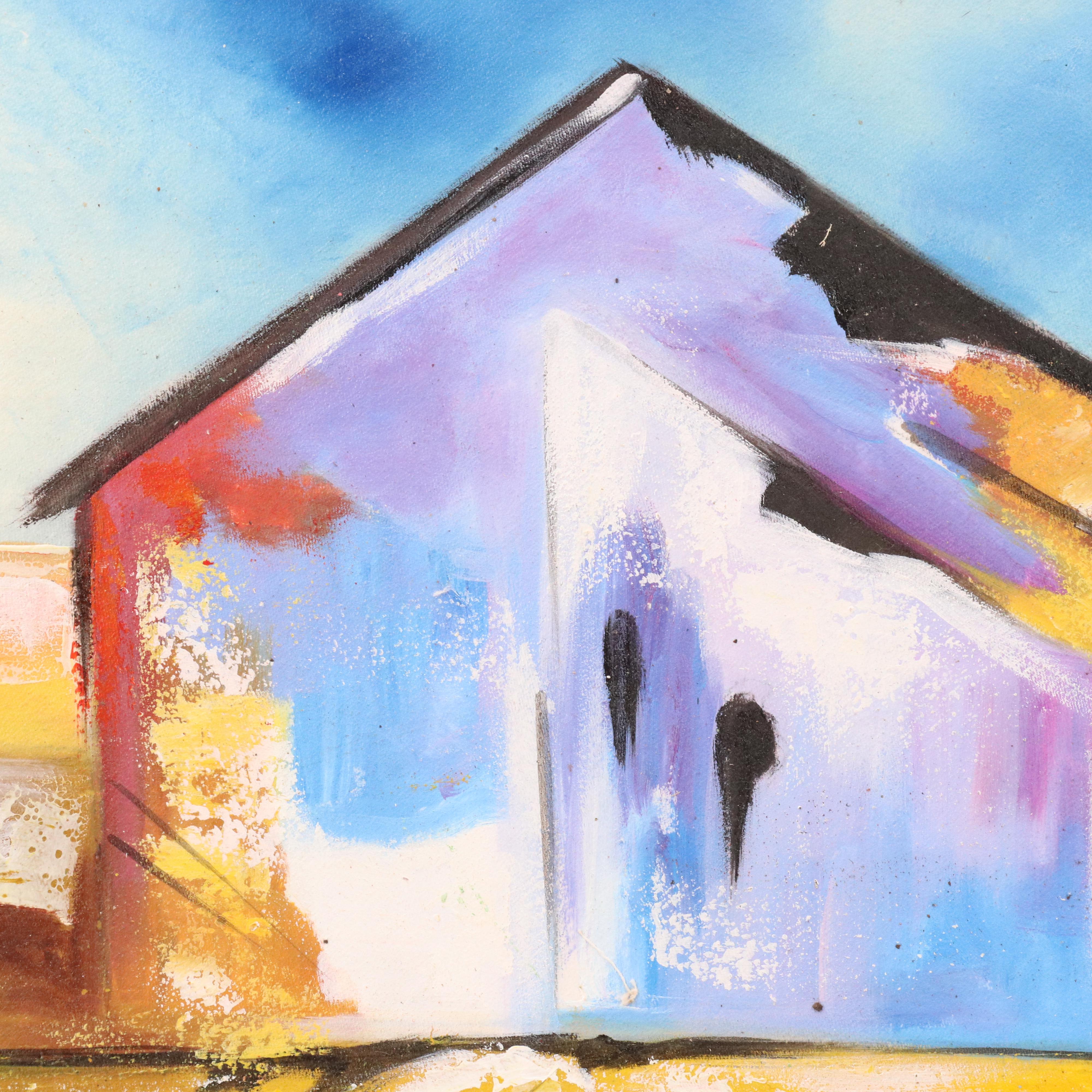 Bayo Ogundele Stylized Residential Landscape Oil Painting "Modern House 1," 2025