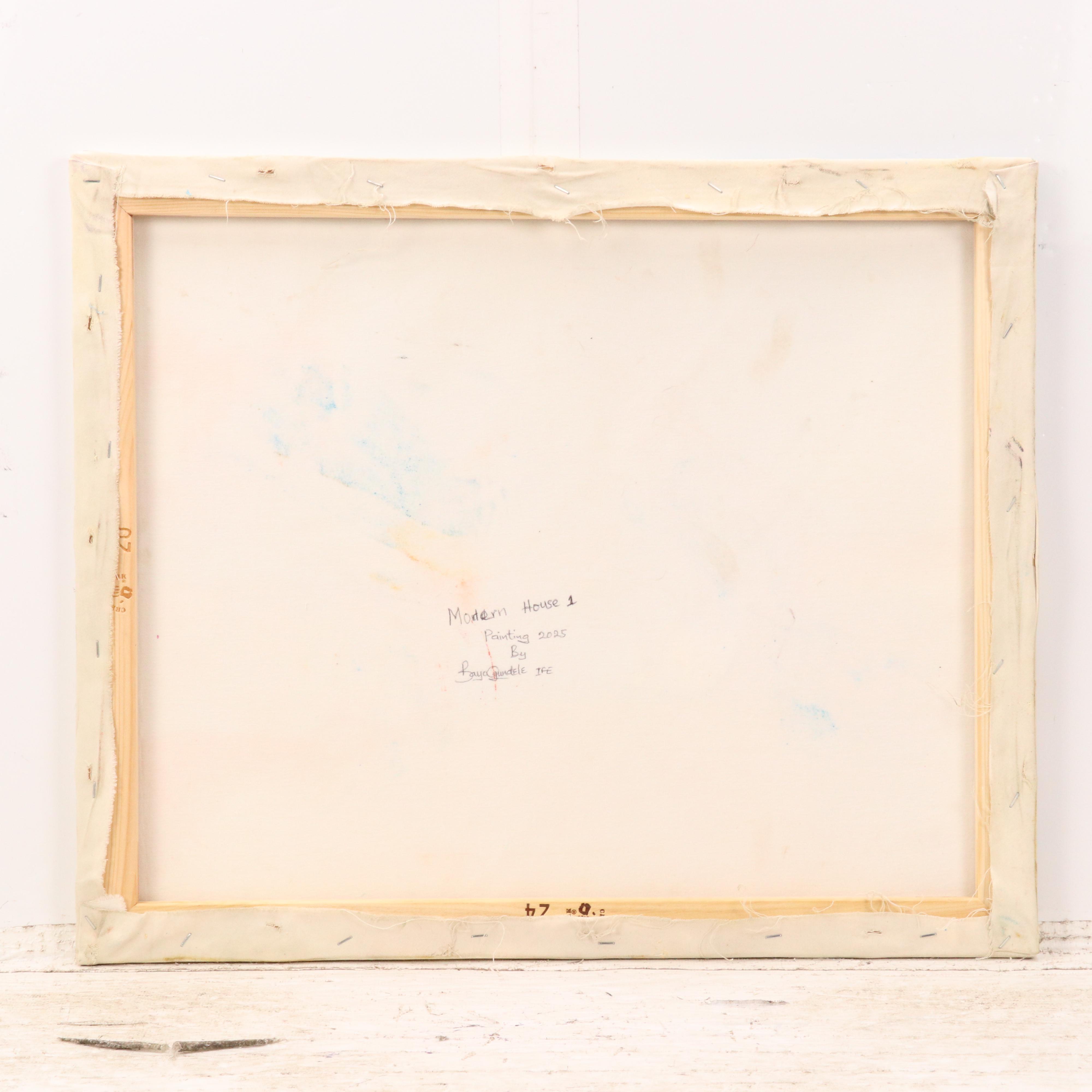 Bayo Ogundele Stylized Residential Landscape Oil Painting "Modern House 1," 2025