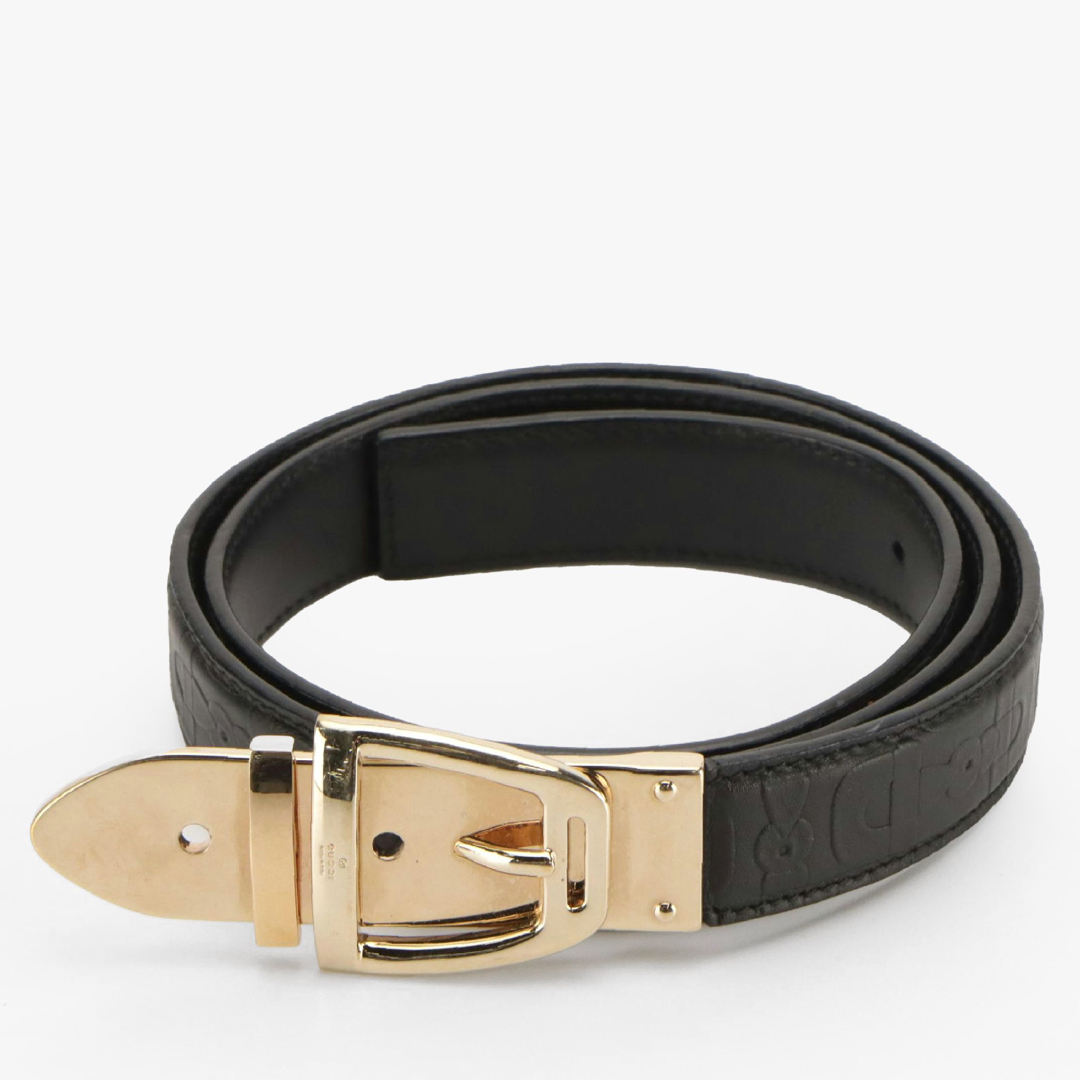 Gucci Gold Tone Buckle Belt in Horsebit Embossed Leather
