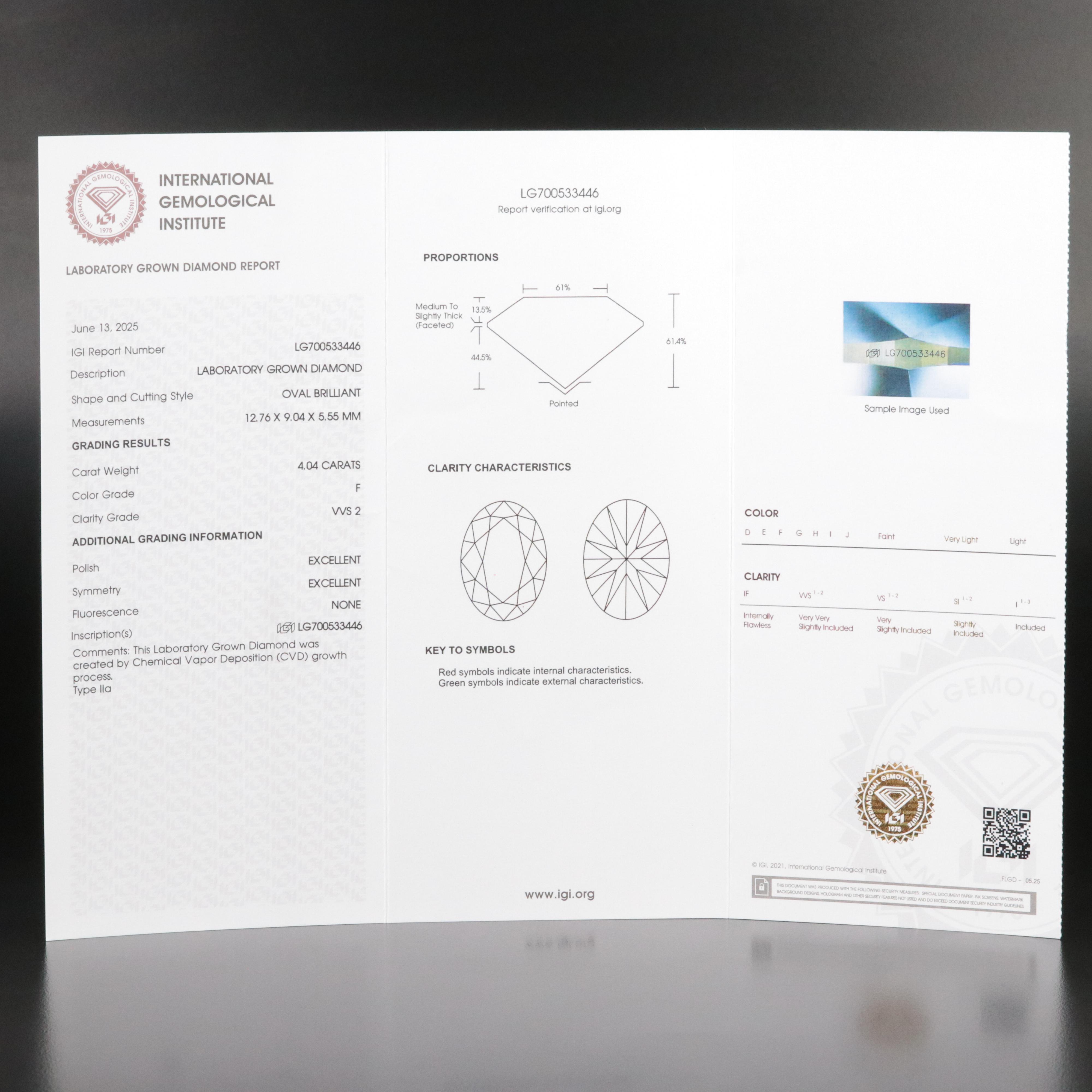 18K 4.04 CT Lab Grown Diamond Pendant with IGI Report