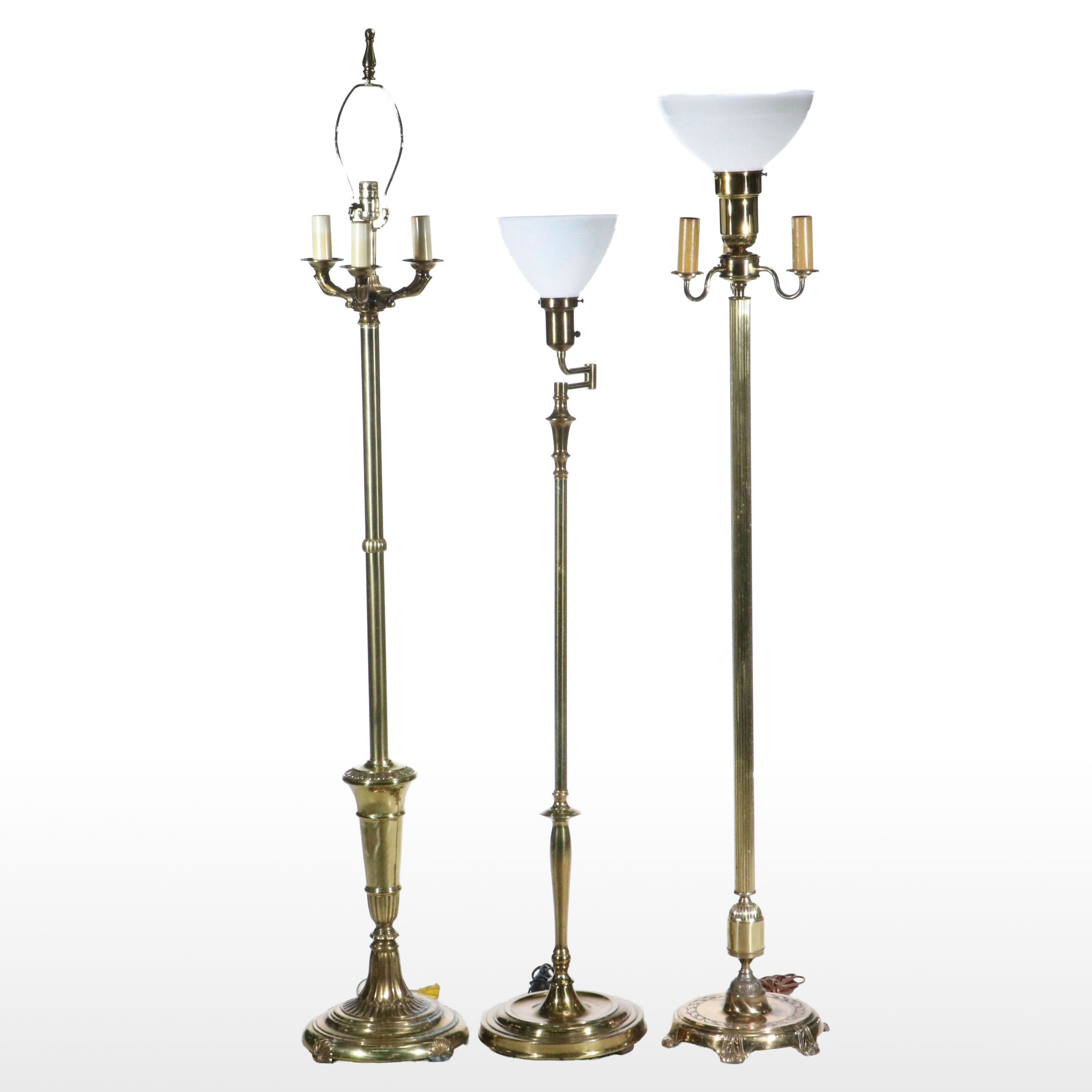 Victorian Style Brass Floor Lamps with Glass Shades