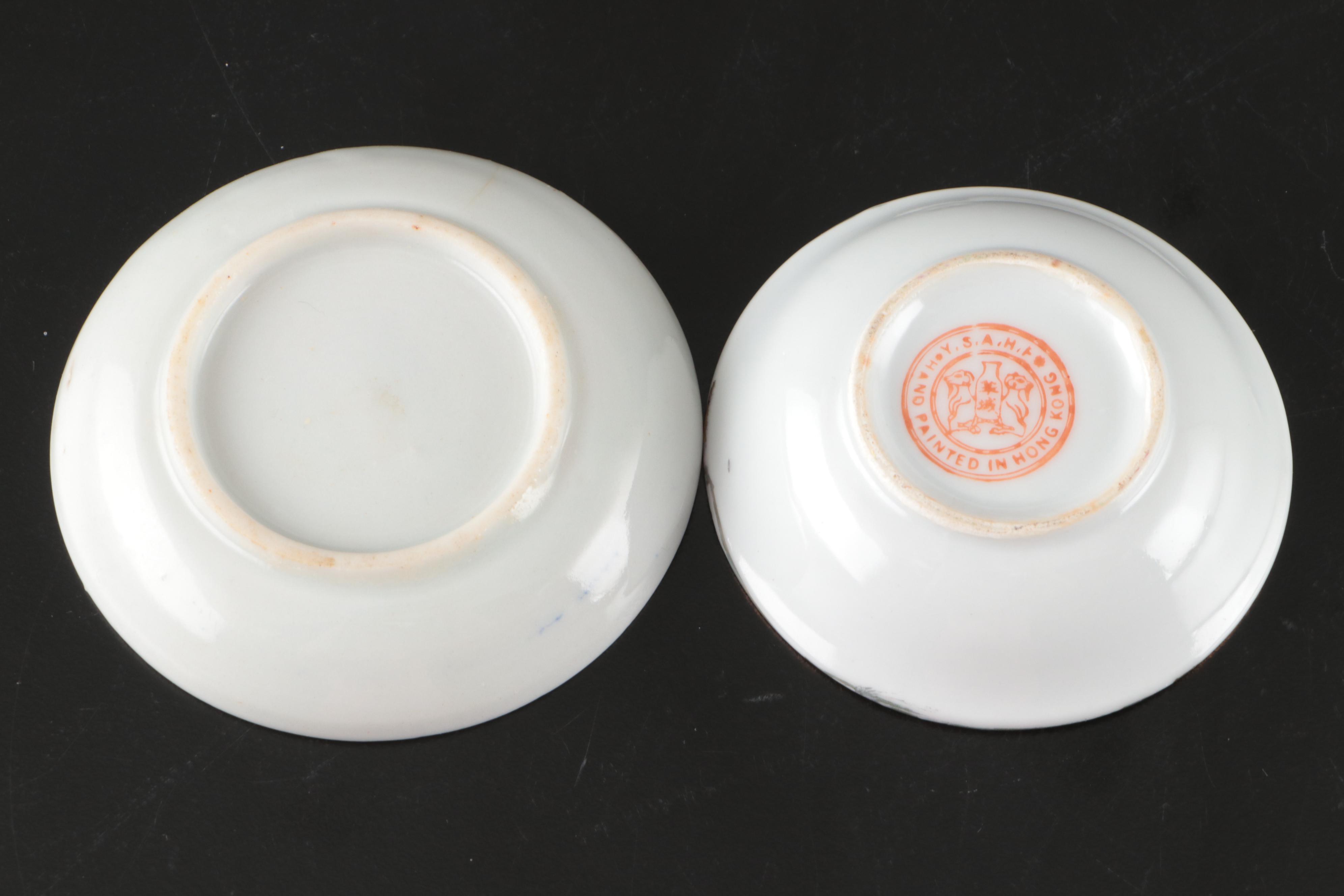 East Asian Style Porcelain Teacups, Bird Cups and Sauce Bowls