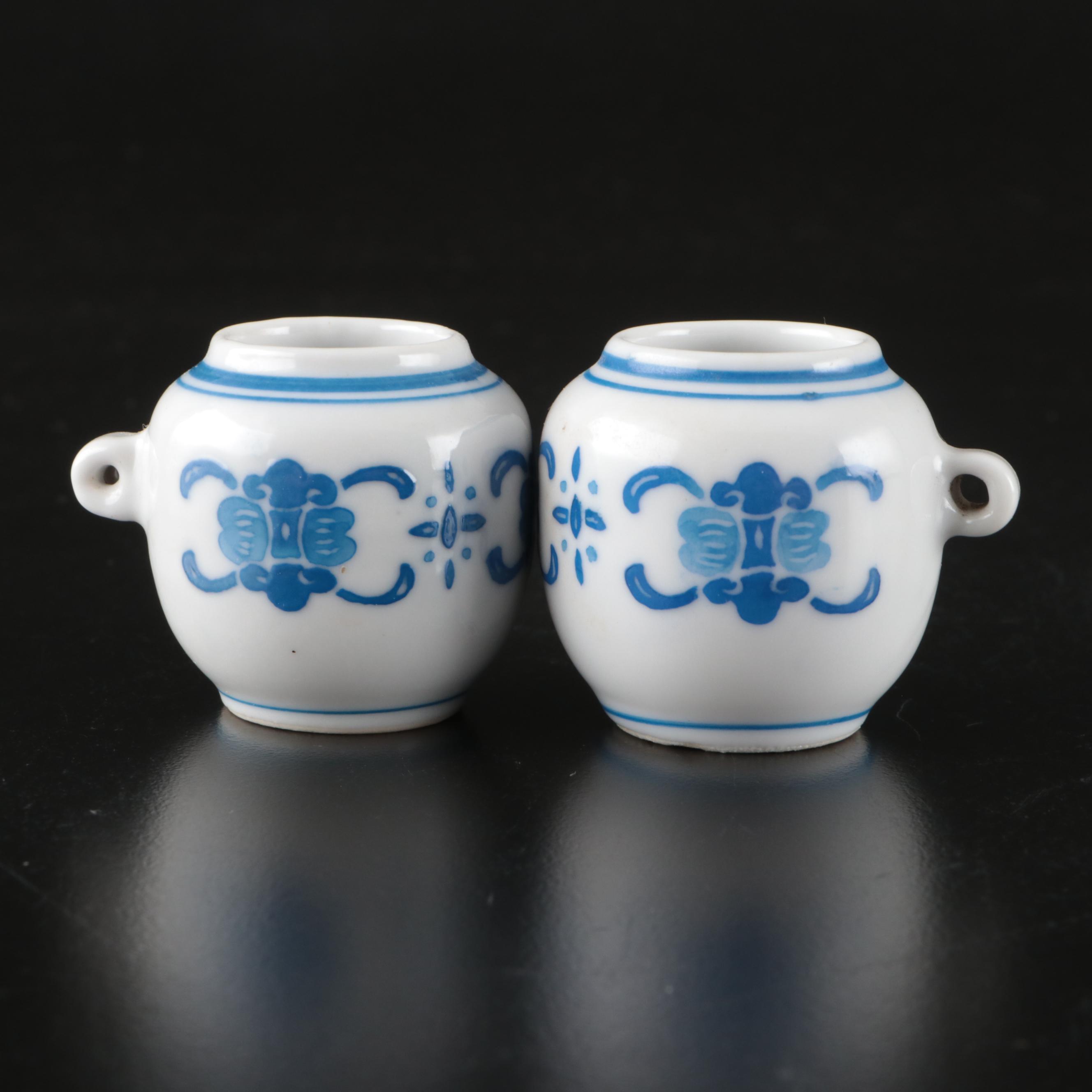 East Asian Style Porcelain Teacups, Bird Cups and Sauce Bowls