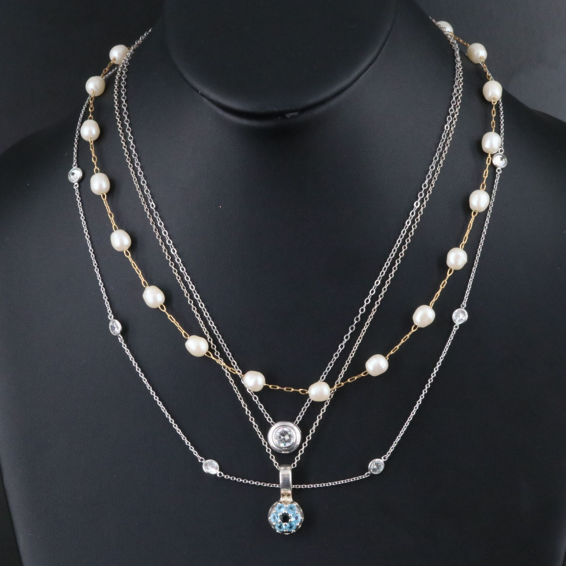 Necklace Collection Featuring Sterling, CZ and Topaz