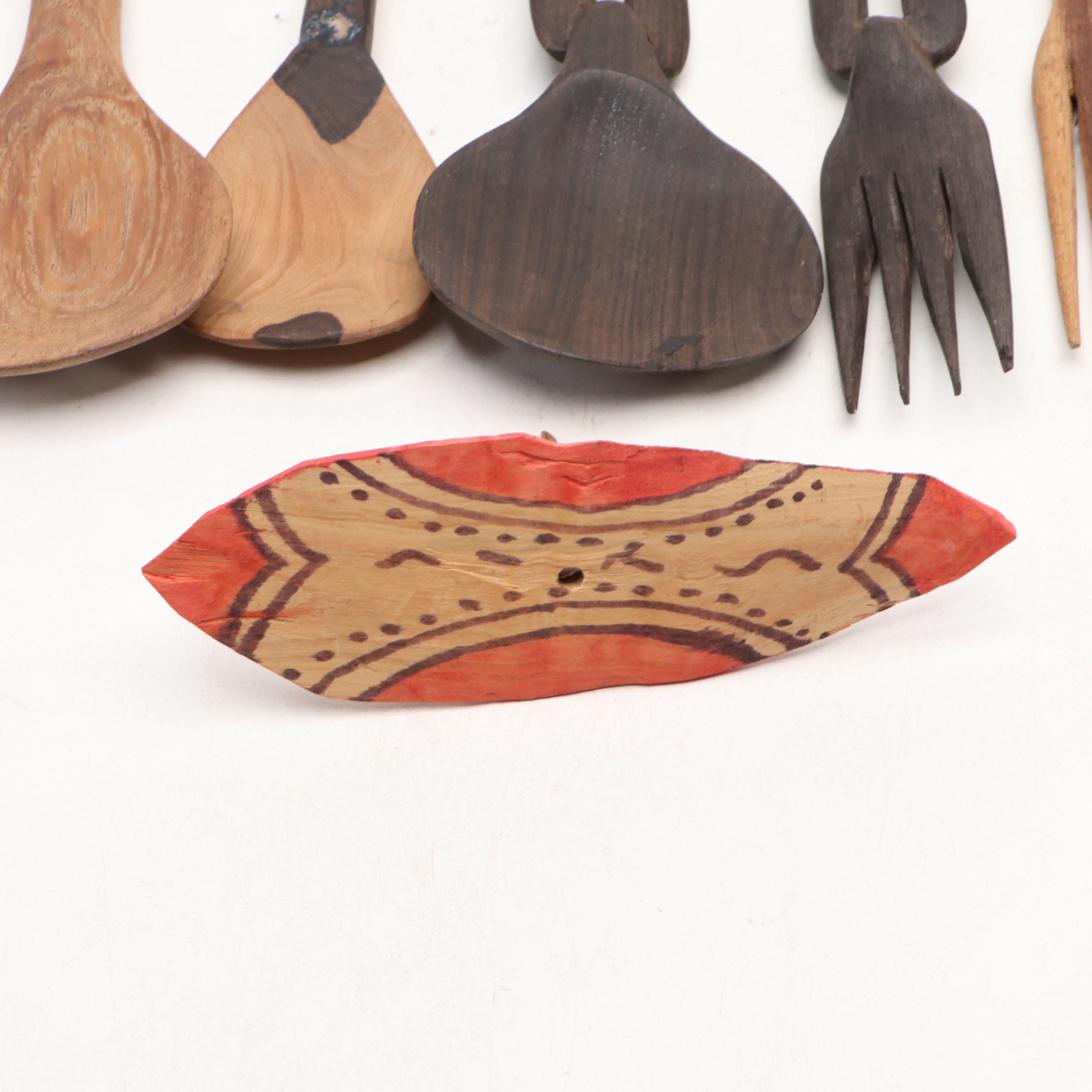 Besmo with Other East African Hand-Carved Wooden Kitchen Utensils and Figurines