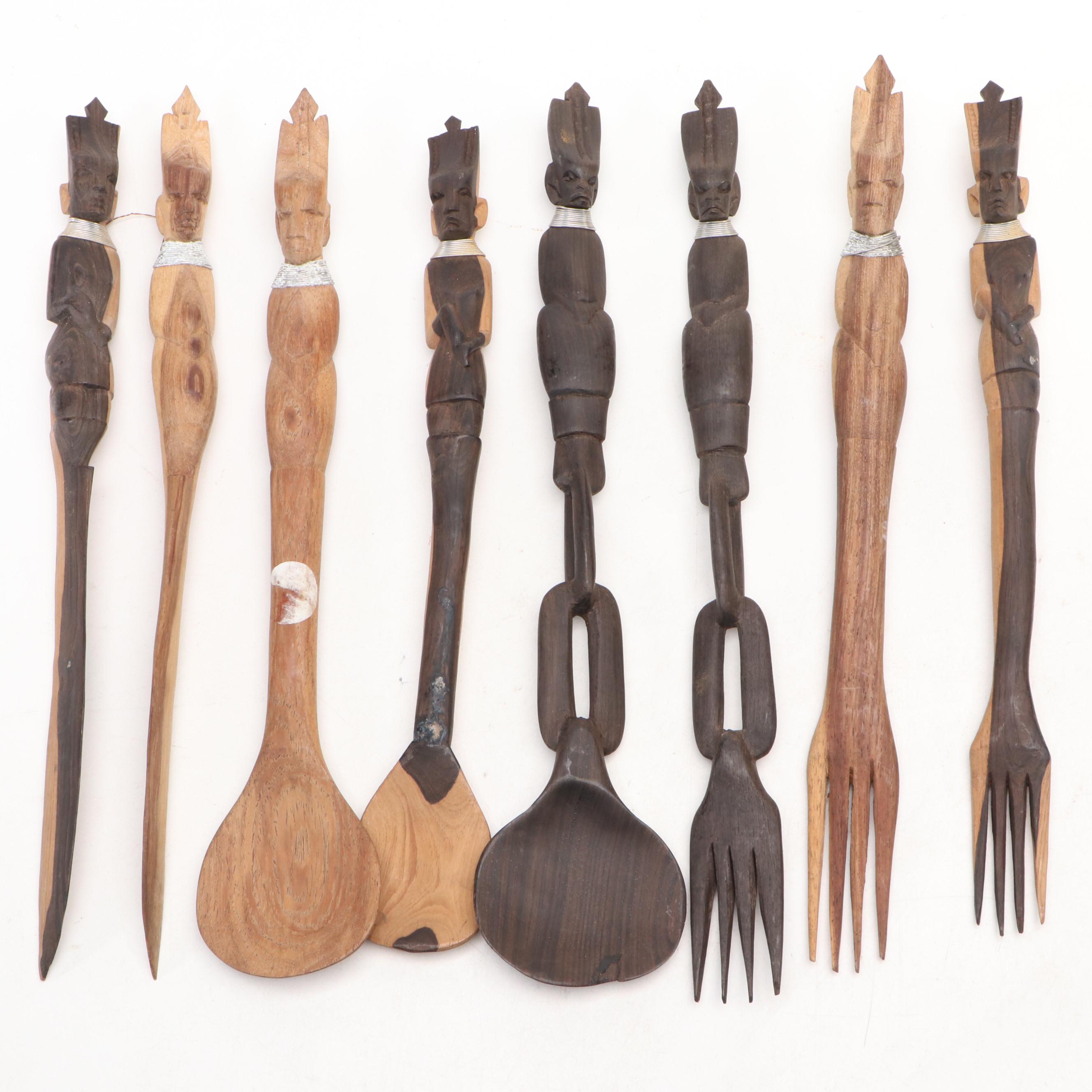 Besmo with Other East African Hand-Carved Wooden Kitchen Utensils and Figurines