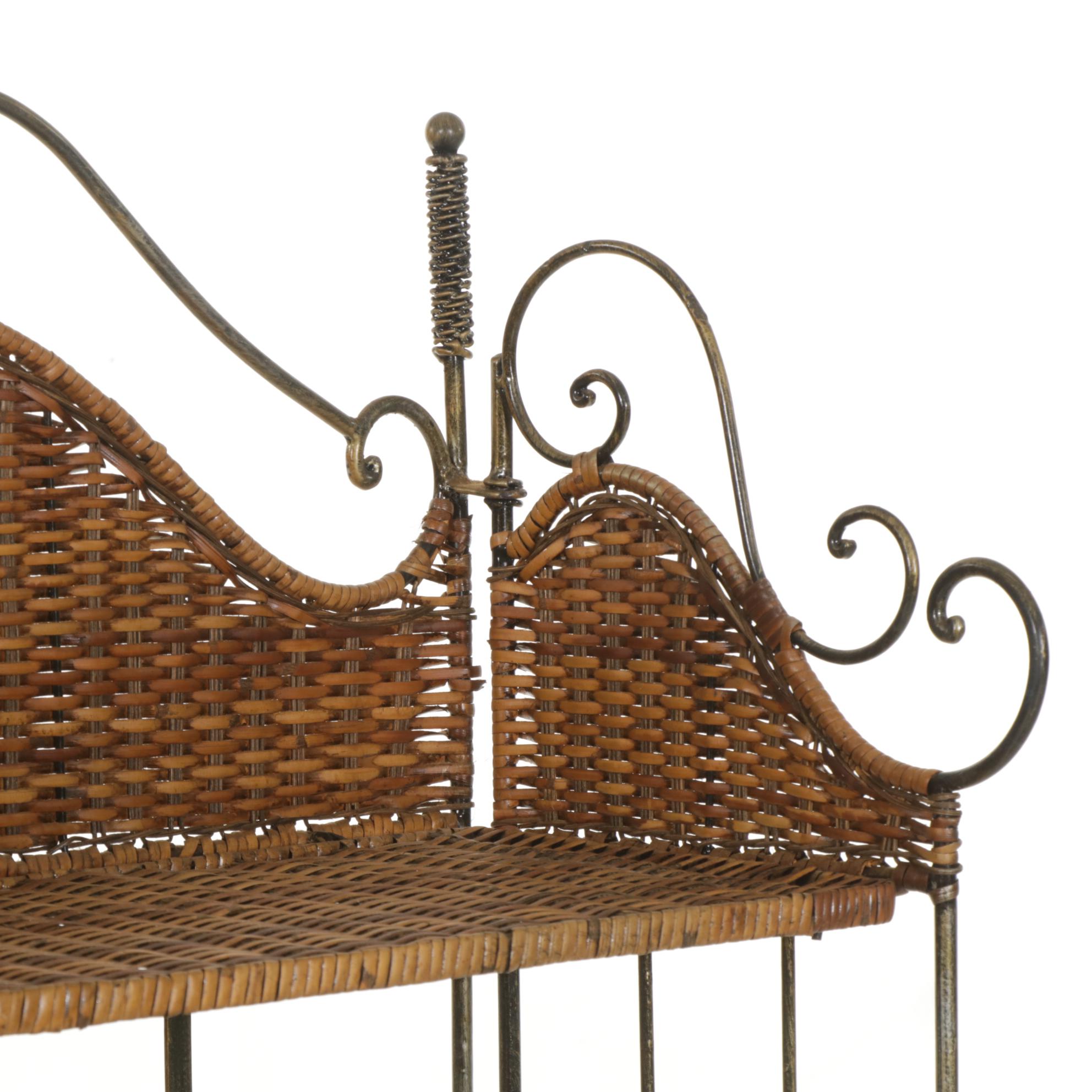 Metal Folding Shelf with Woven Cane Shelves