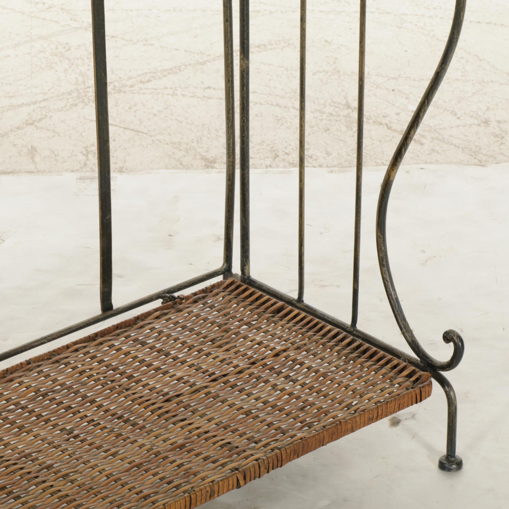 Metal Folding Shelf with Woven Cane Shelves