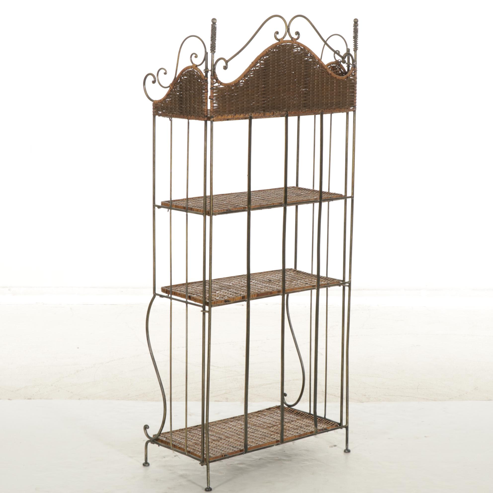 Metal Folding Shelf with Woven Cane Shelves