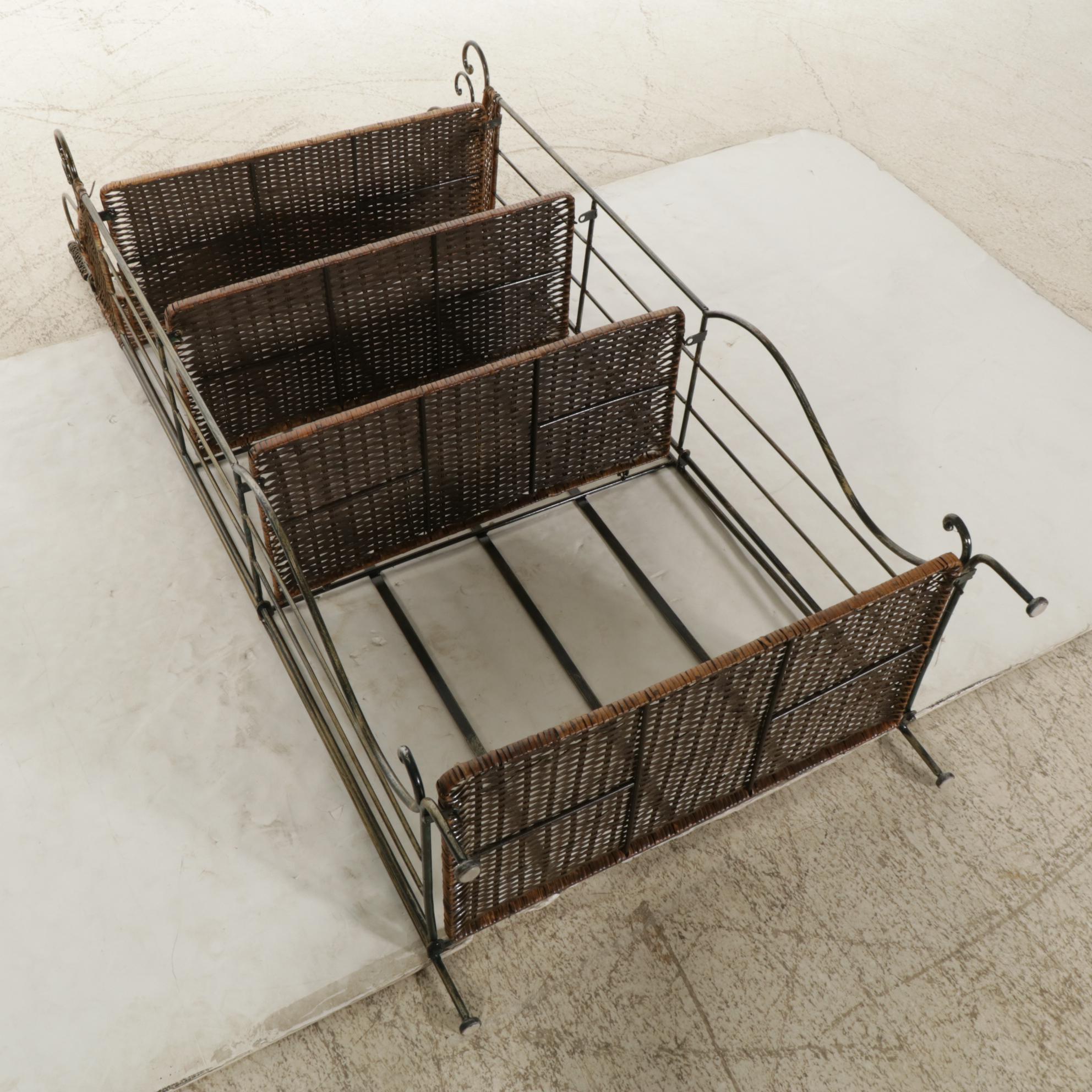 Metal Folding Shelf with Woven Cane Shelves