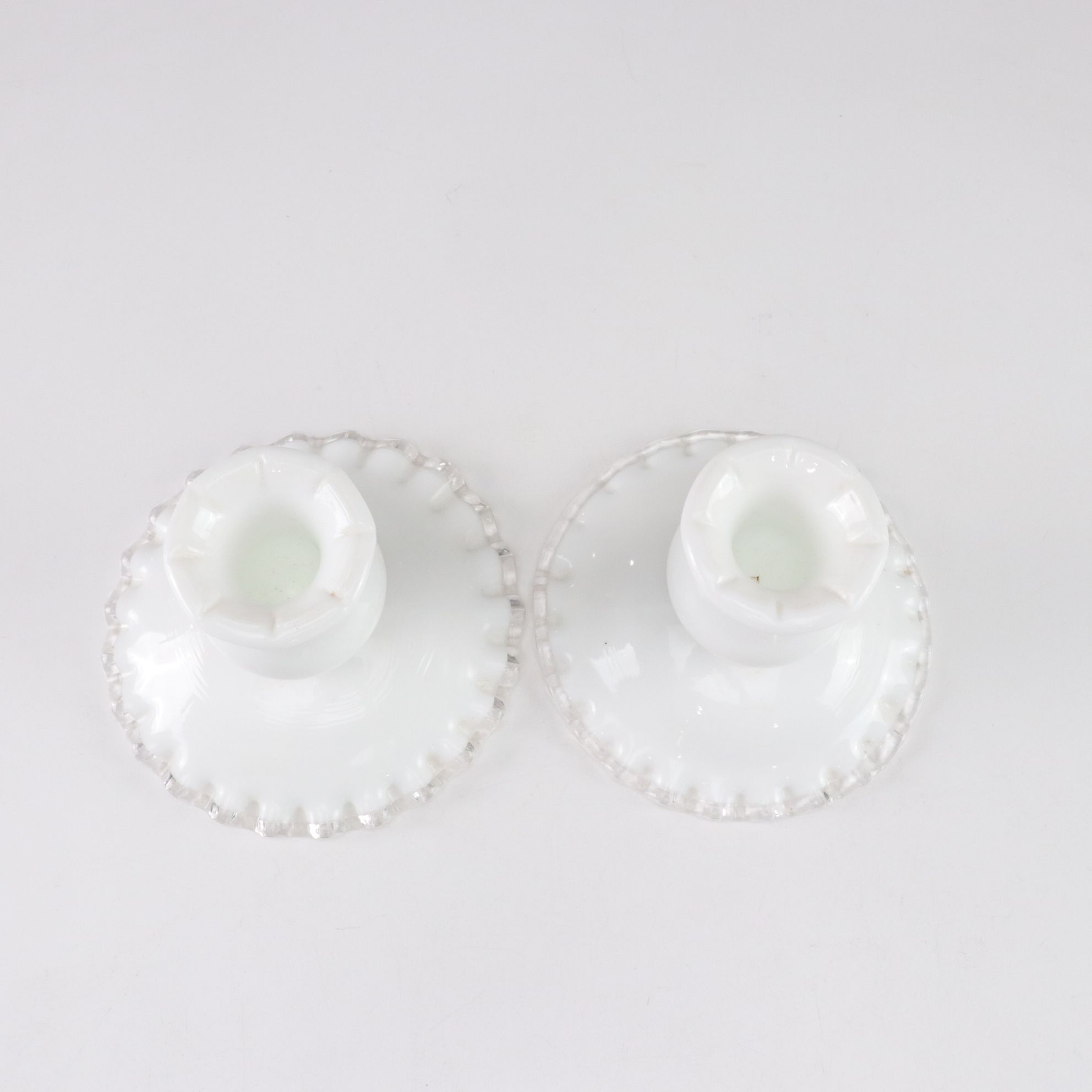 Model Flint "Wreath & Shell" Opalescent Aqua Blue Vase with Fenton Milk Glass