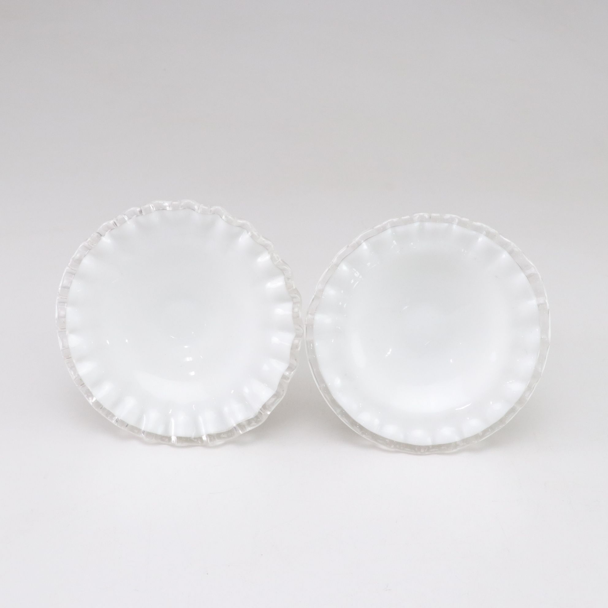 Model Flint "Wreath & Shell" Opalescent Aqua Blue Vase with Fenton Milk Glass