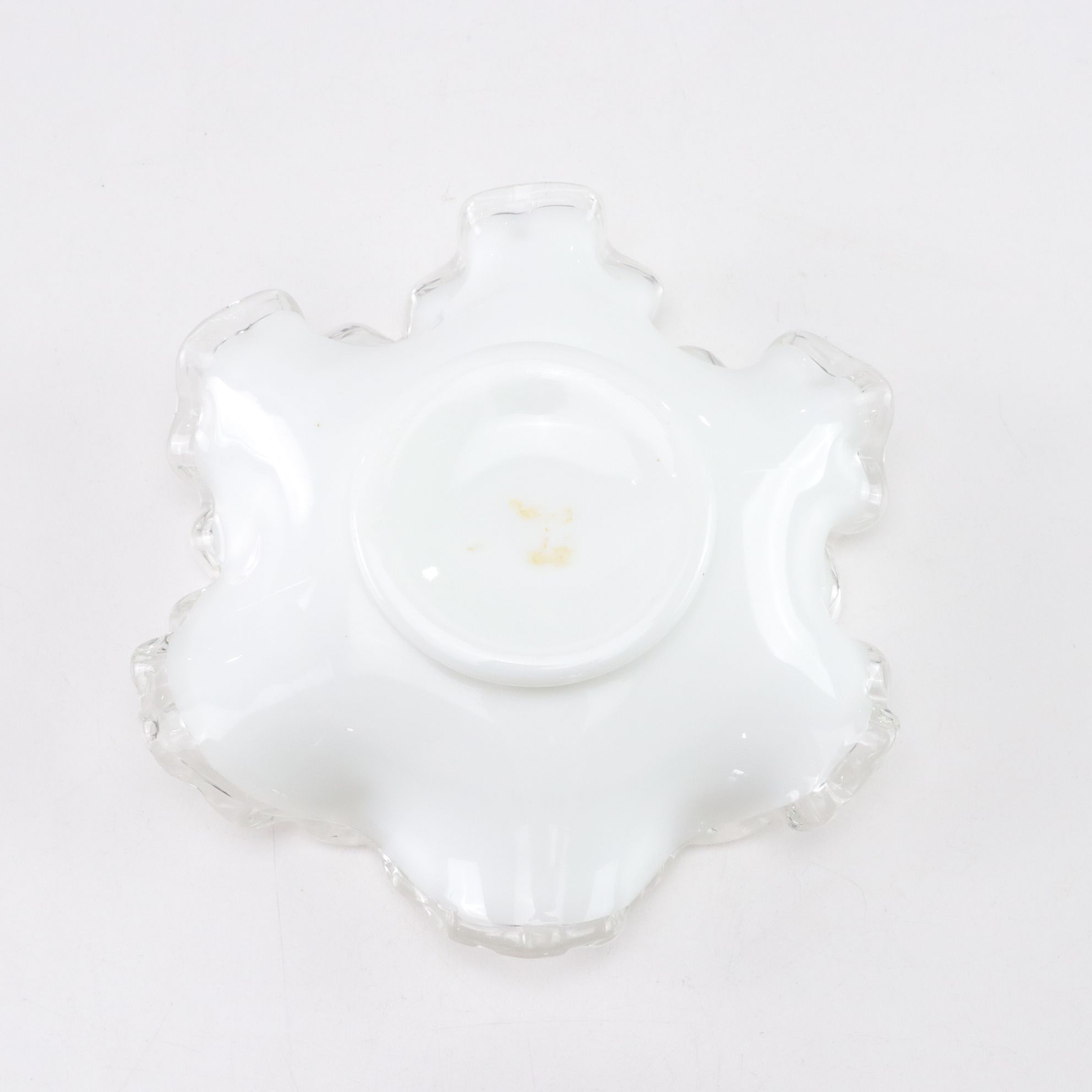 Model Flint "Wreath & Shell" Opalescent Aqua Blue Vase with Fenton Milk Glass