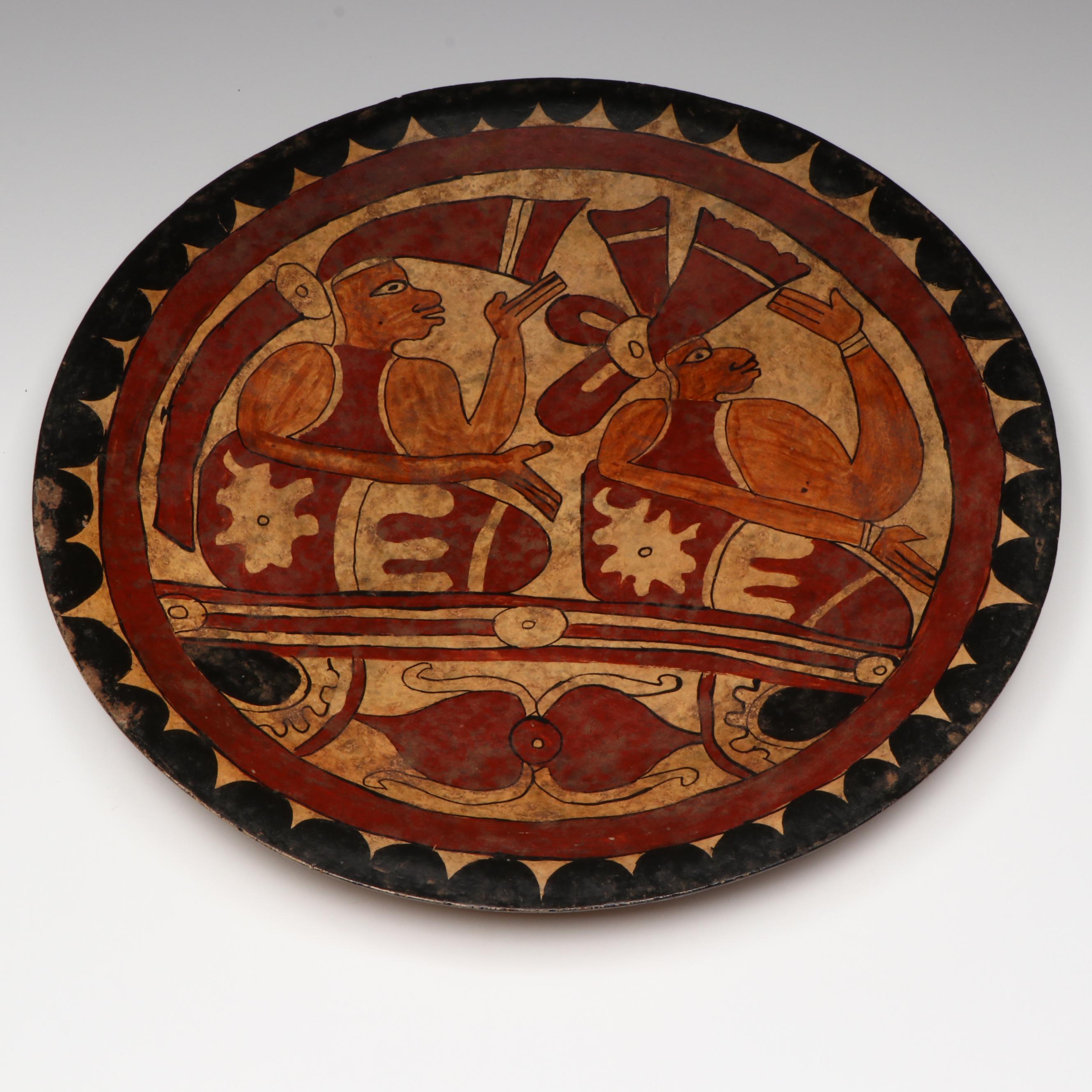 Pre-Columbian Vera Cruz Los Tuxtlas Style Polychrome Stoneware Platter