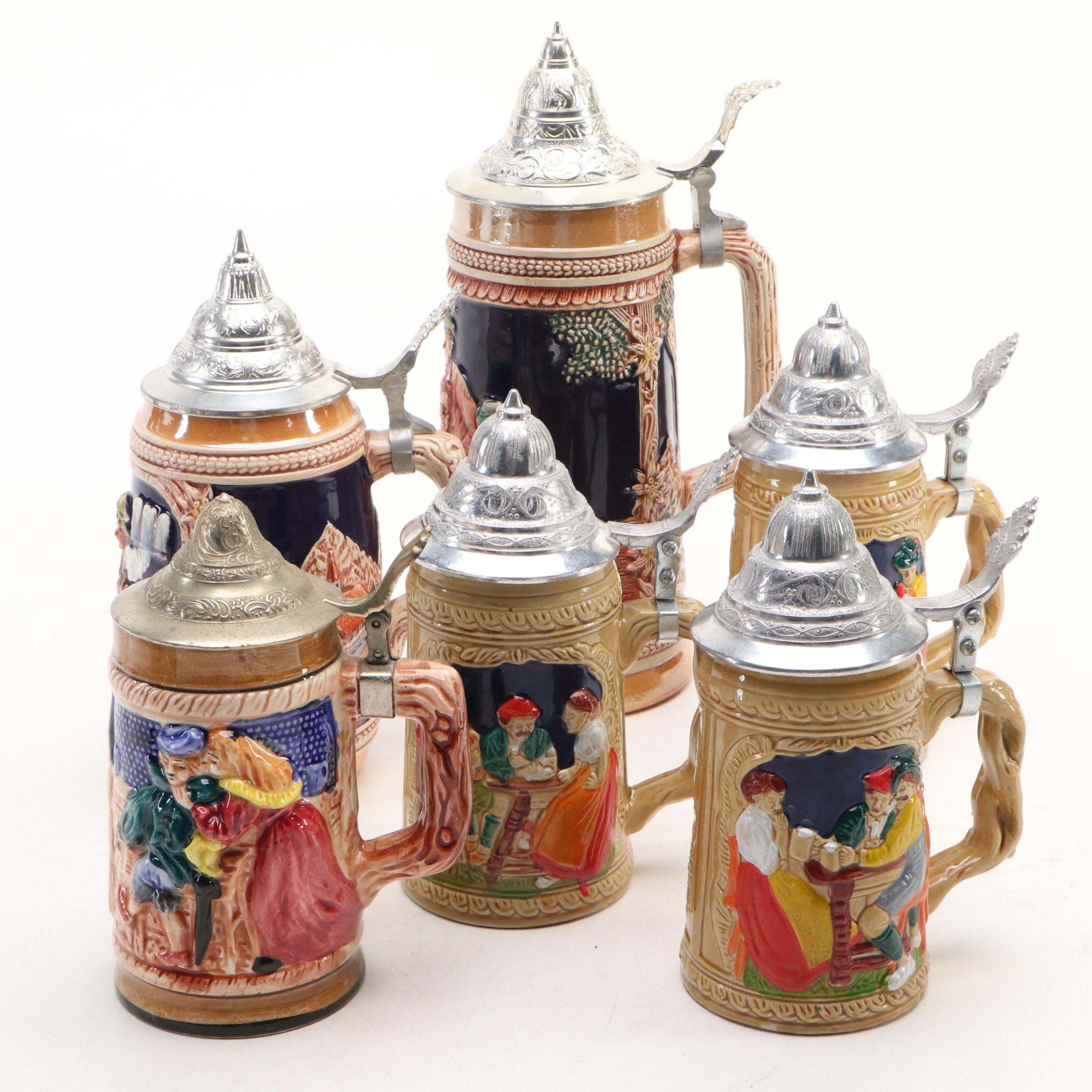 Gerz and Other German Stoneware Beer Steins, Mid to Late 20th Century