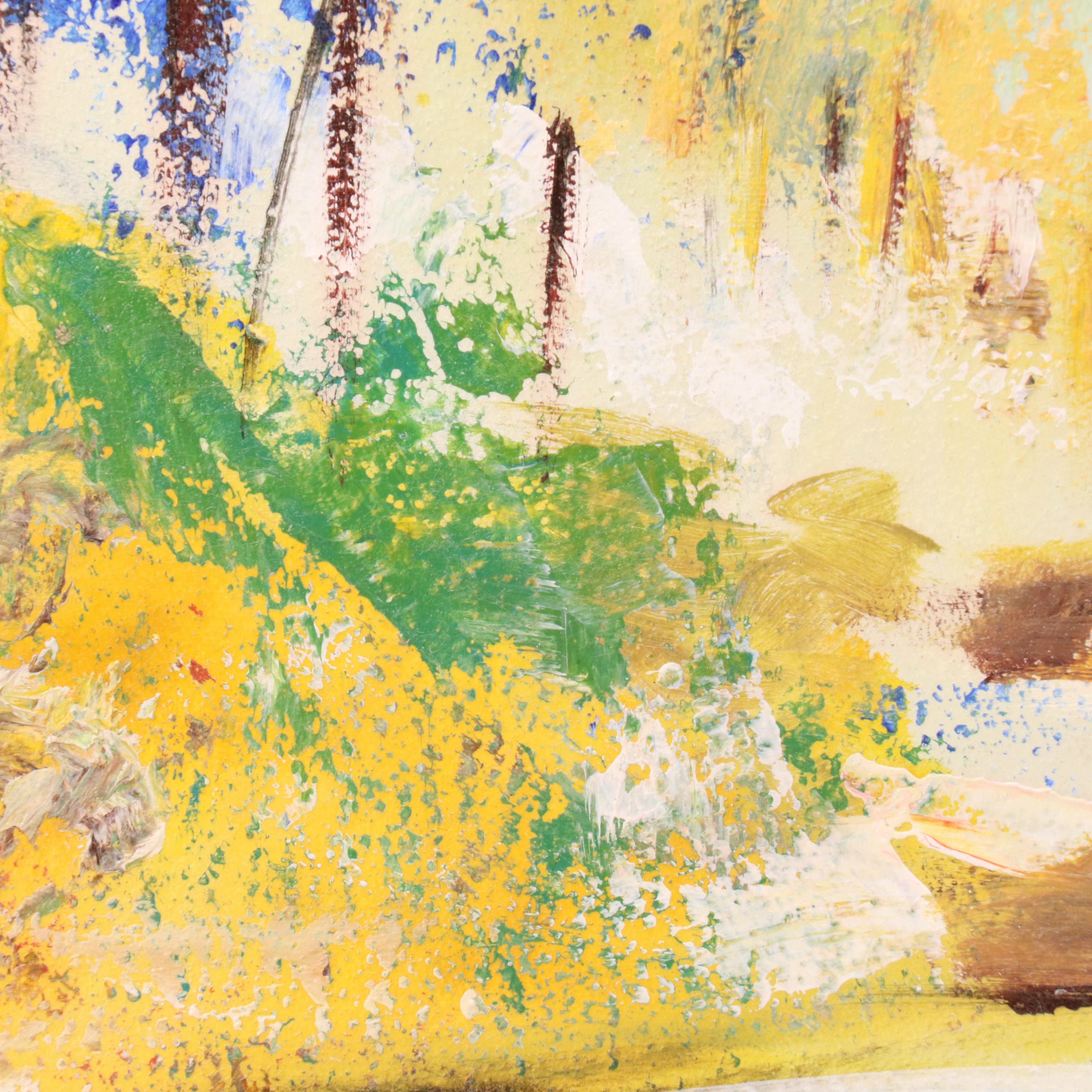 Bayo Ogundele Stylized Rural Landscape Oil Painting "Village," 2025