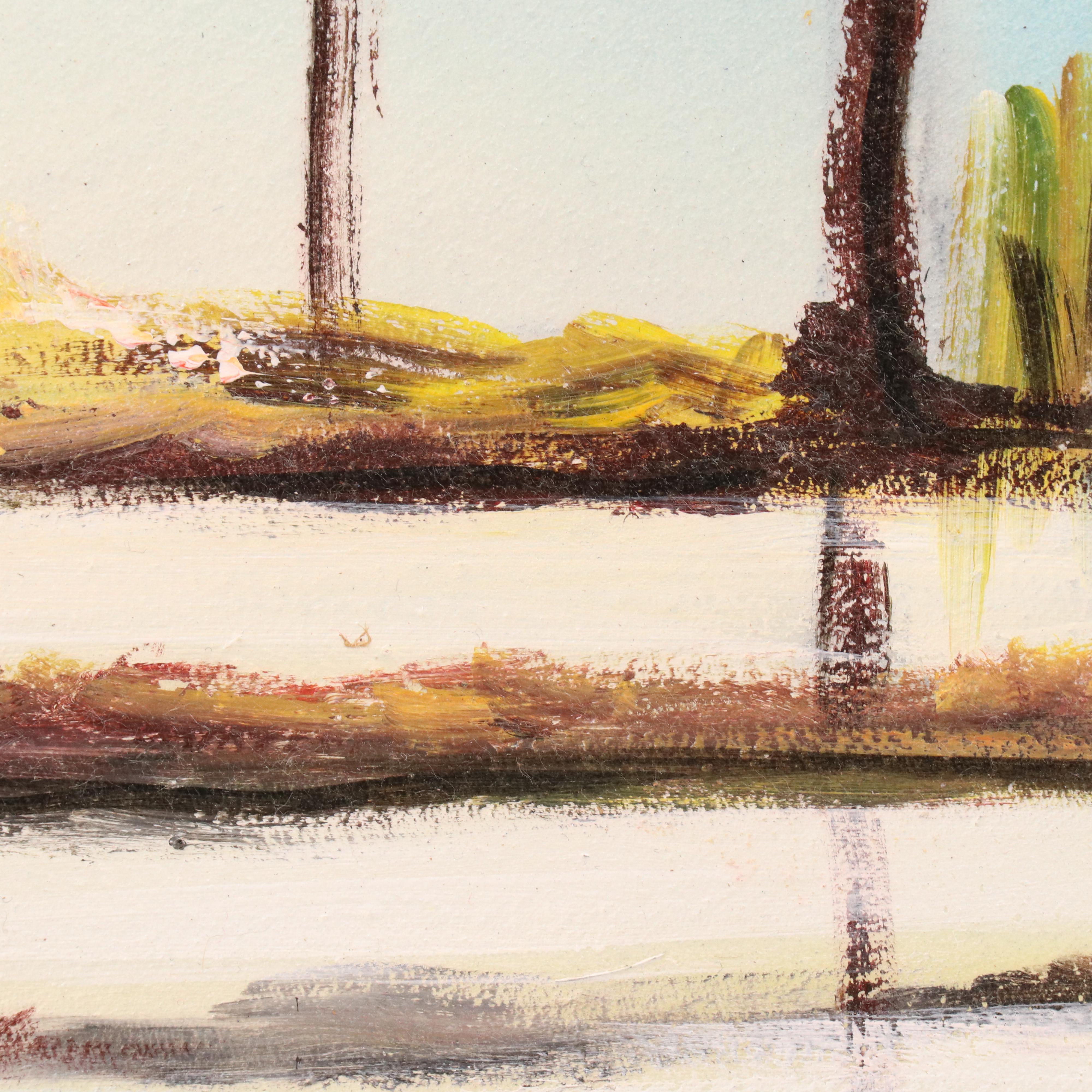 Bayo Ogundele Stylized Rural Landscape Oil Painting "Village," 2025