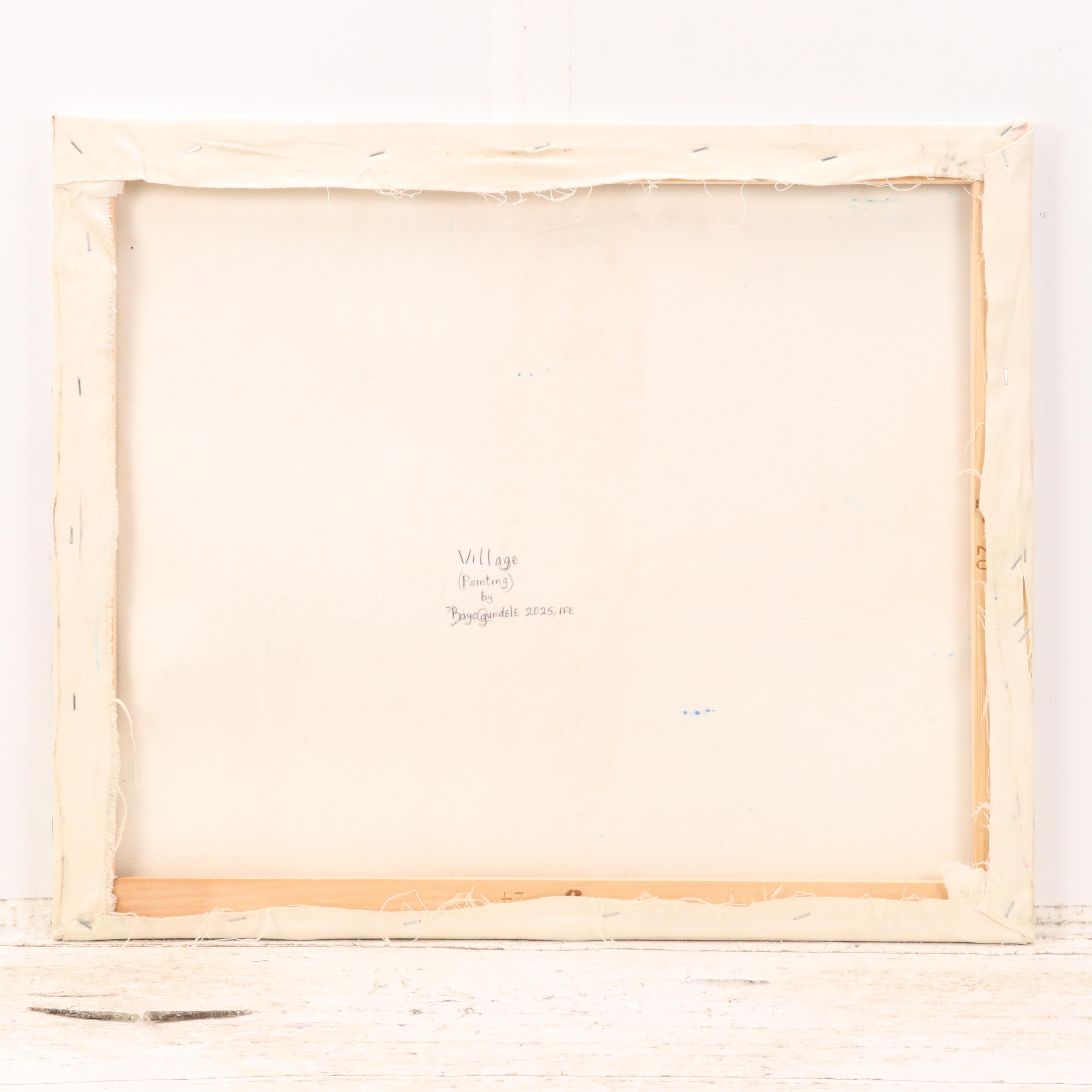 Bayo Ogundele Stylized Rural Landscape Oil Painting "Village," 2025