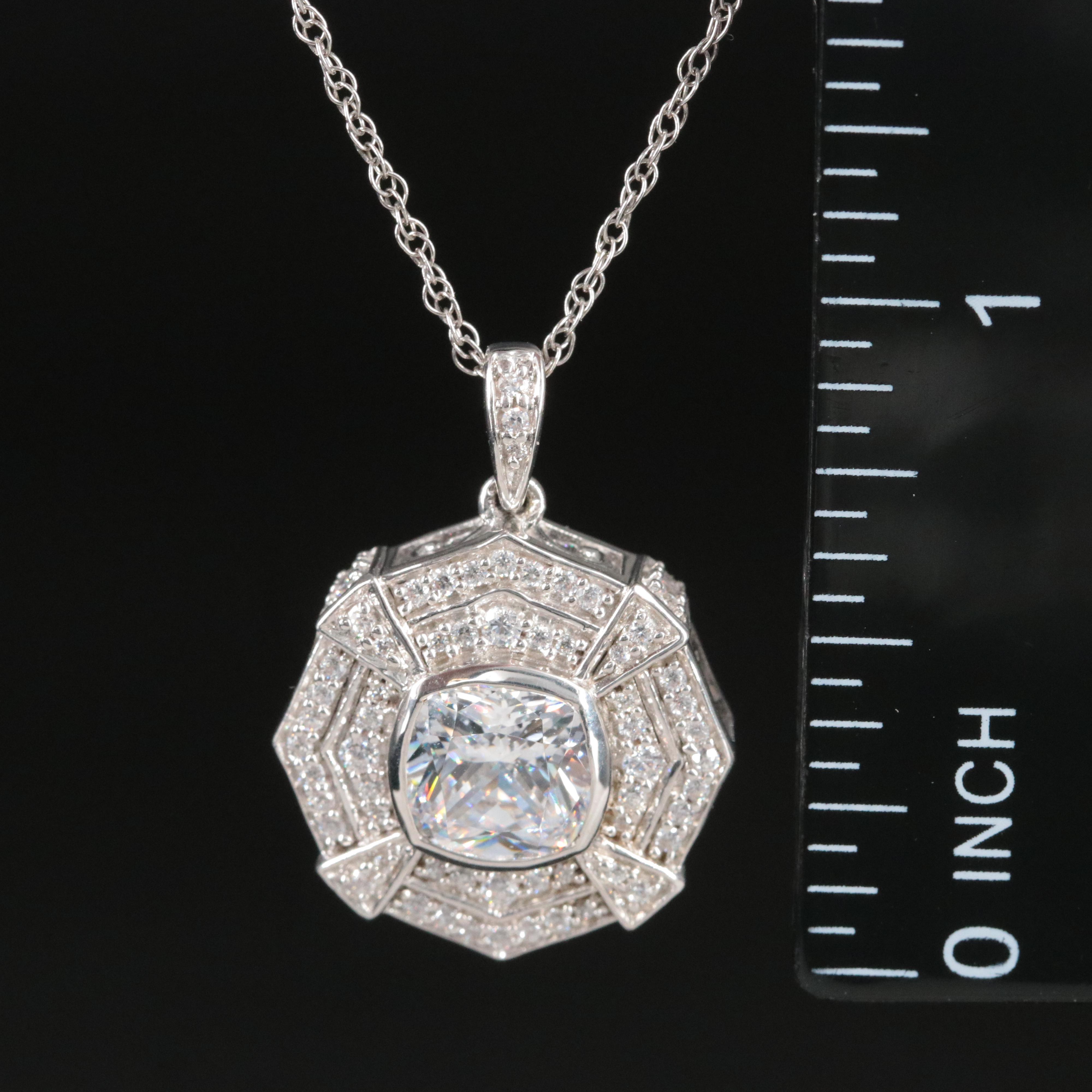 Sterling Cubic Zirconia Octagonal Pendant Necklace