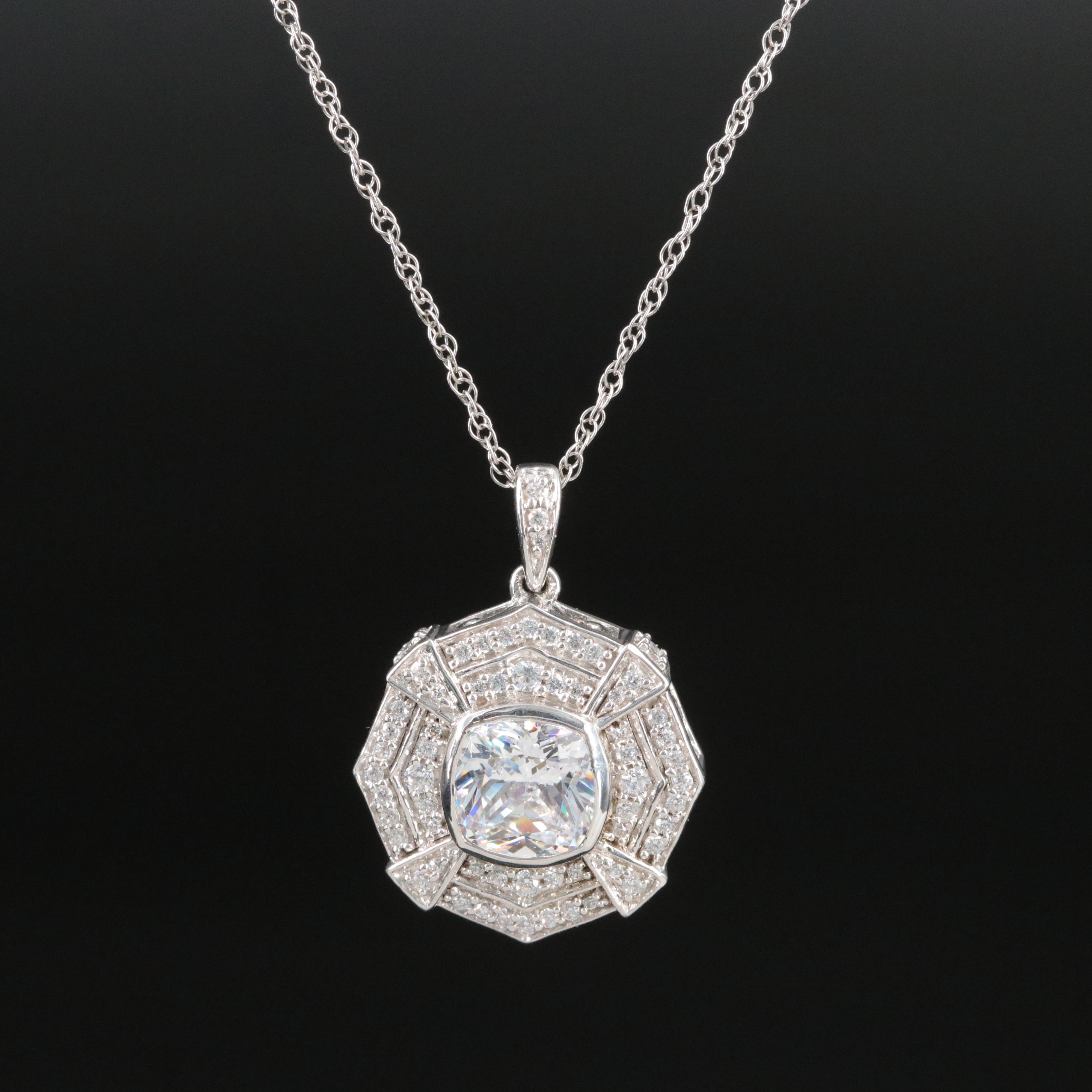 Sterling Cubic Zirconia Octagonal Pendant Necklace