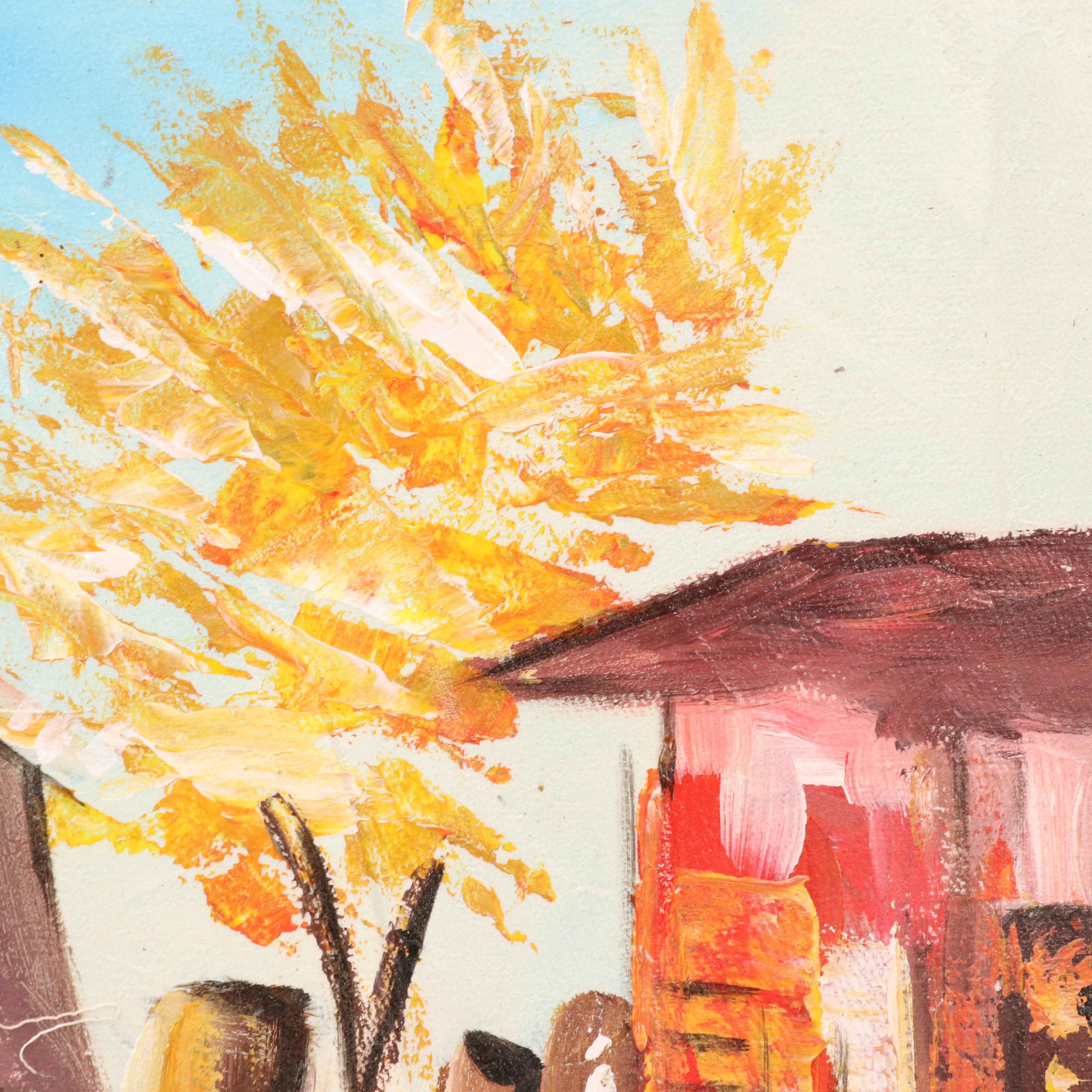 Bayo Ogundele Stylized Rural Landscape Oil Painting "A Village," 2025