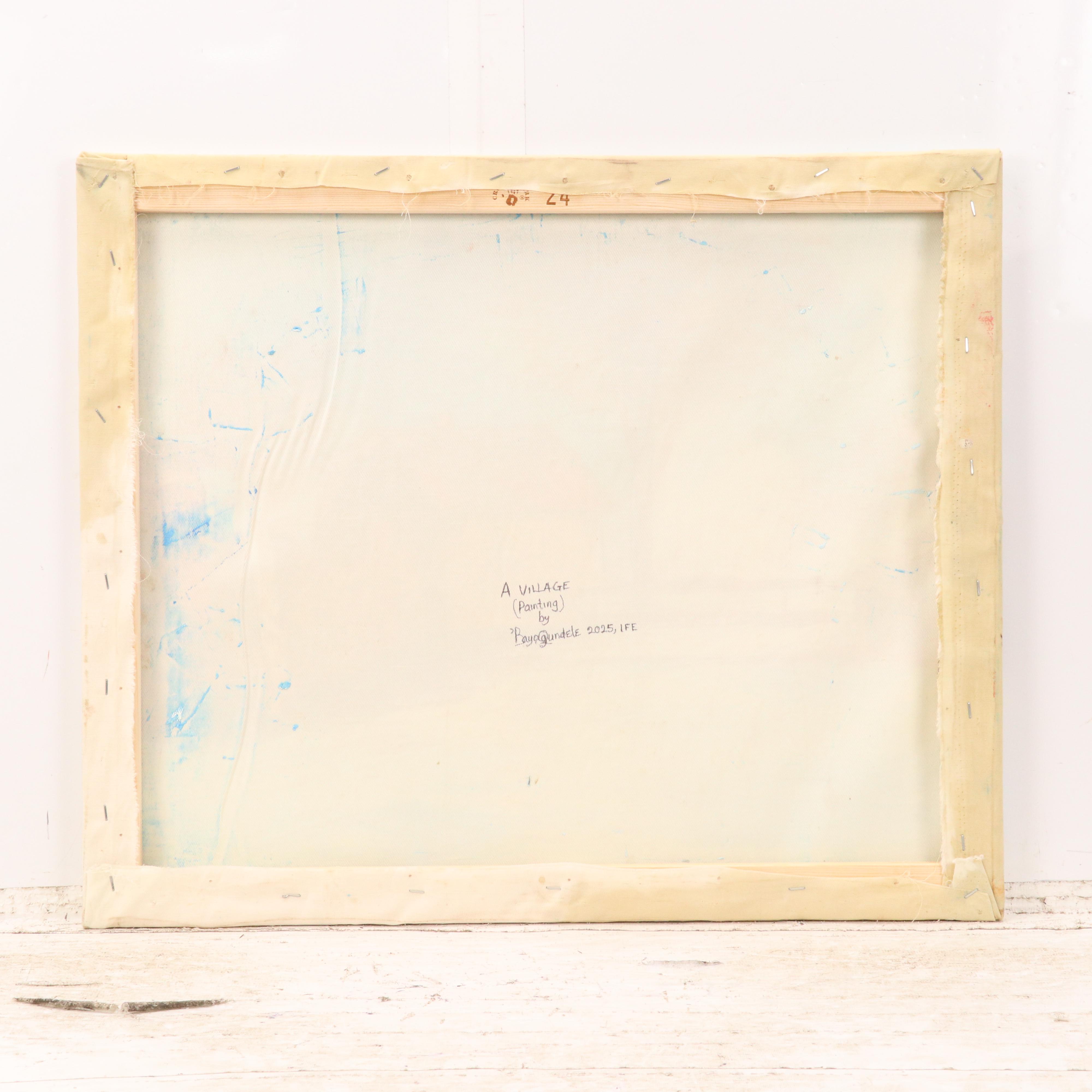 Bayo Ogundele Stylized Rural Landscape Oil Painting "A Village," 2025