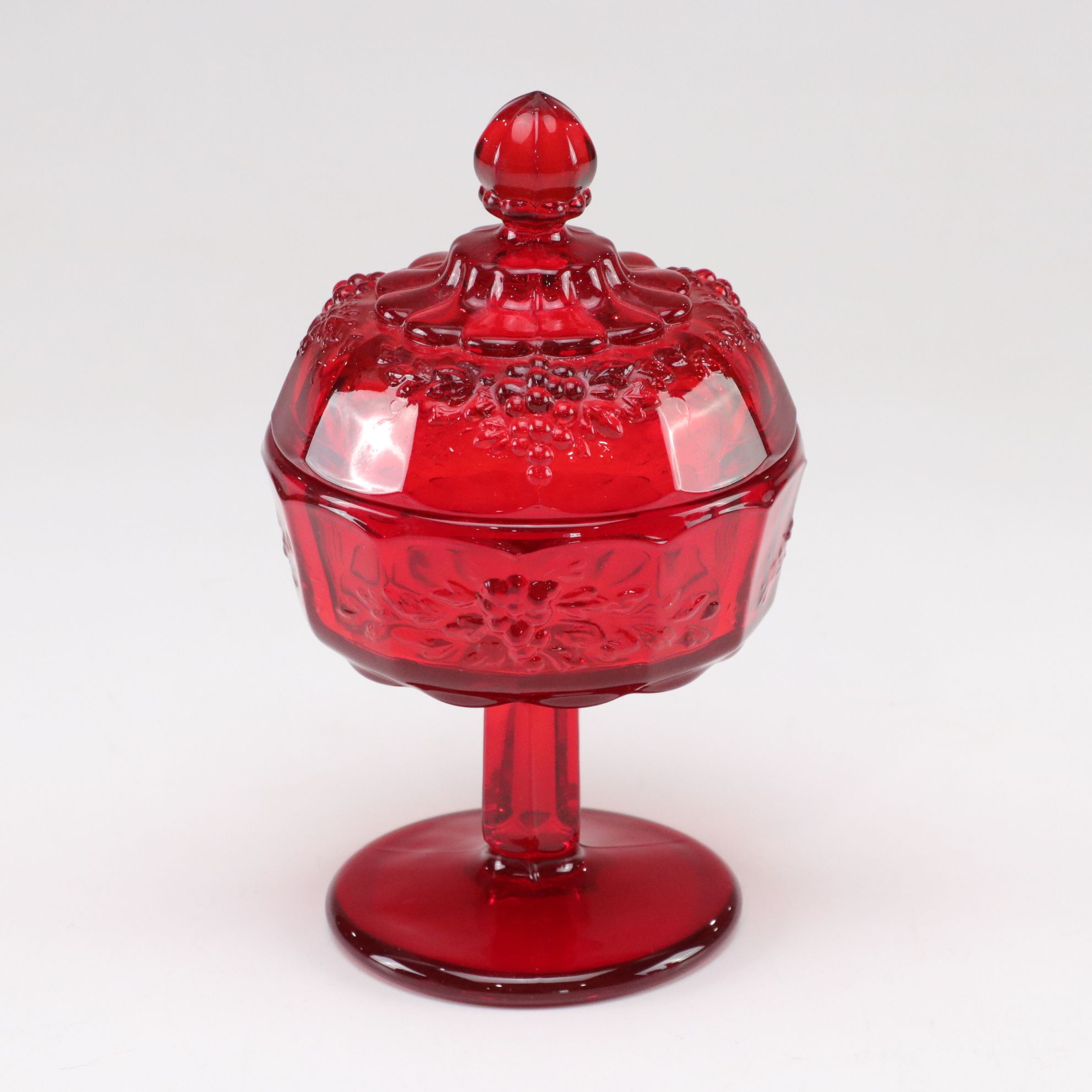 Ruby Glass Lidded Dish, Vases & Bottle