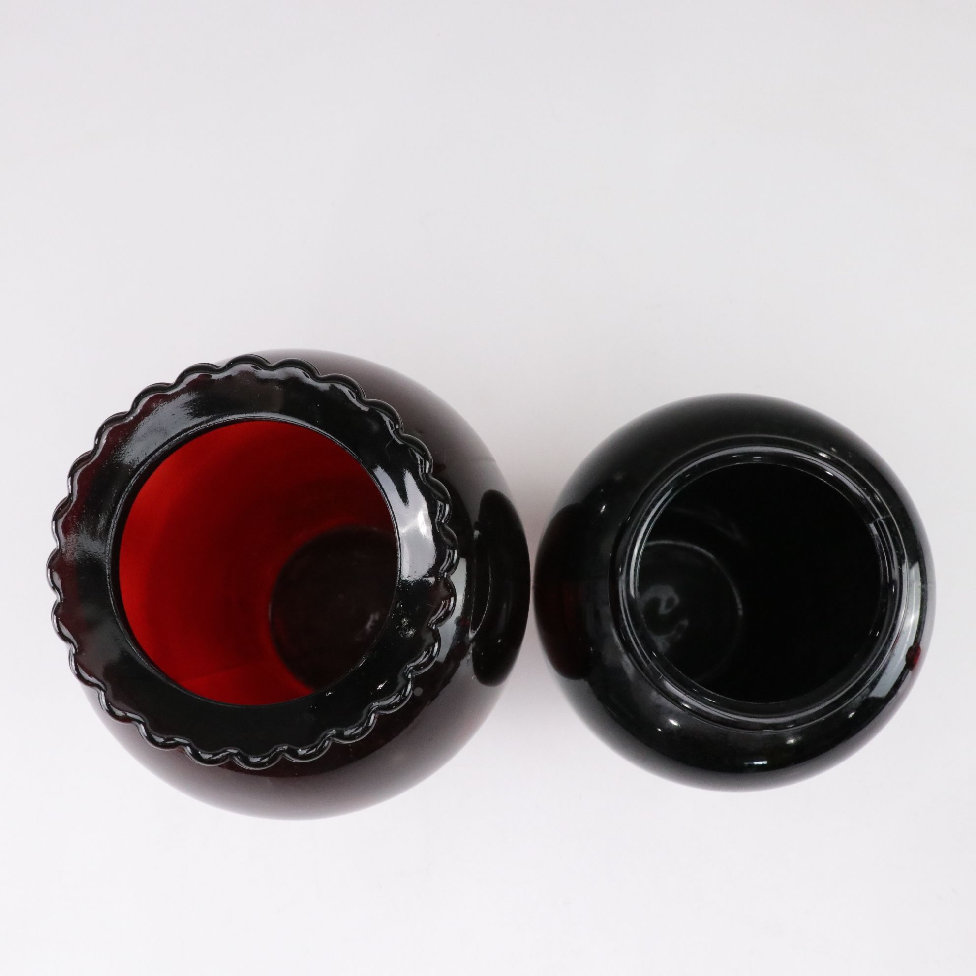 Ruby Glass Lidded Dish, Vases & Bottle