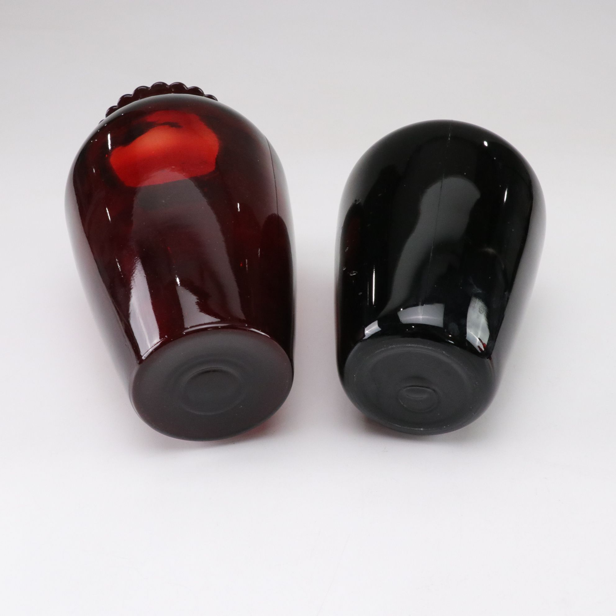 Ruby Glass Lidded Dish, Vases & Bottle